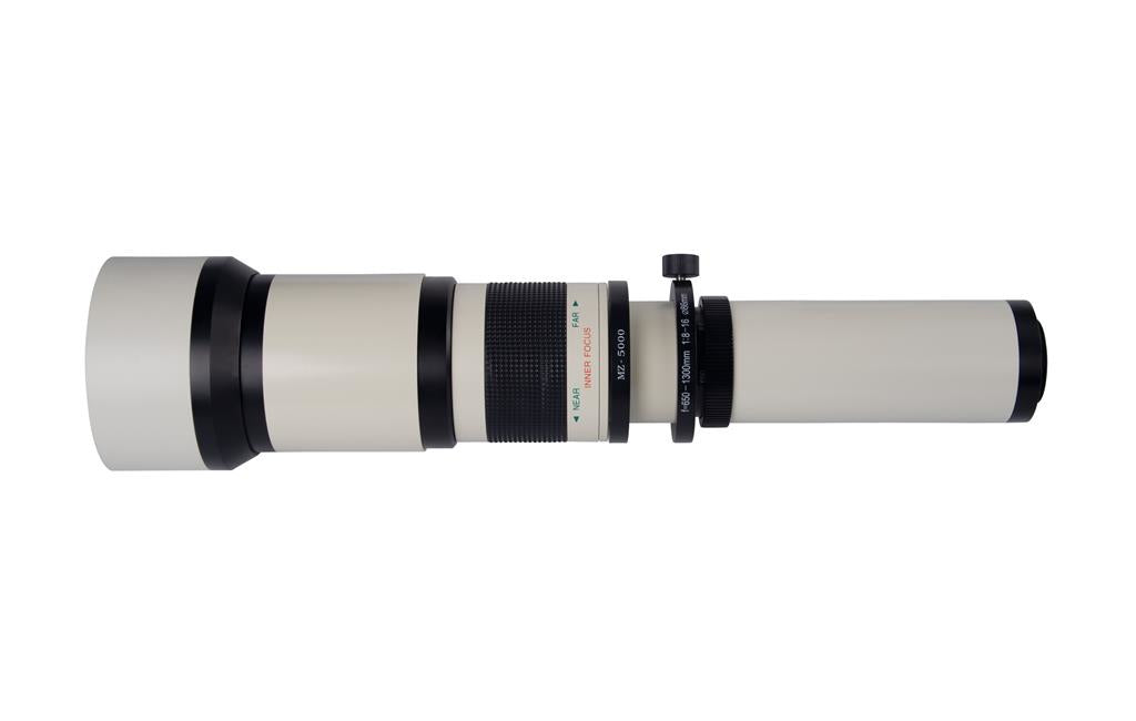Dörr 650–1300mm Teleobjektiv – f/8–16 – für T2-Bajonett, 95mm Filter, 1,85 kg, Weiss