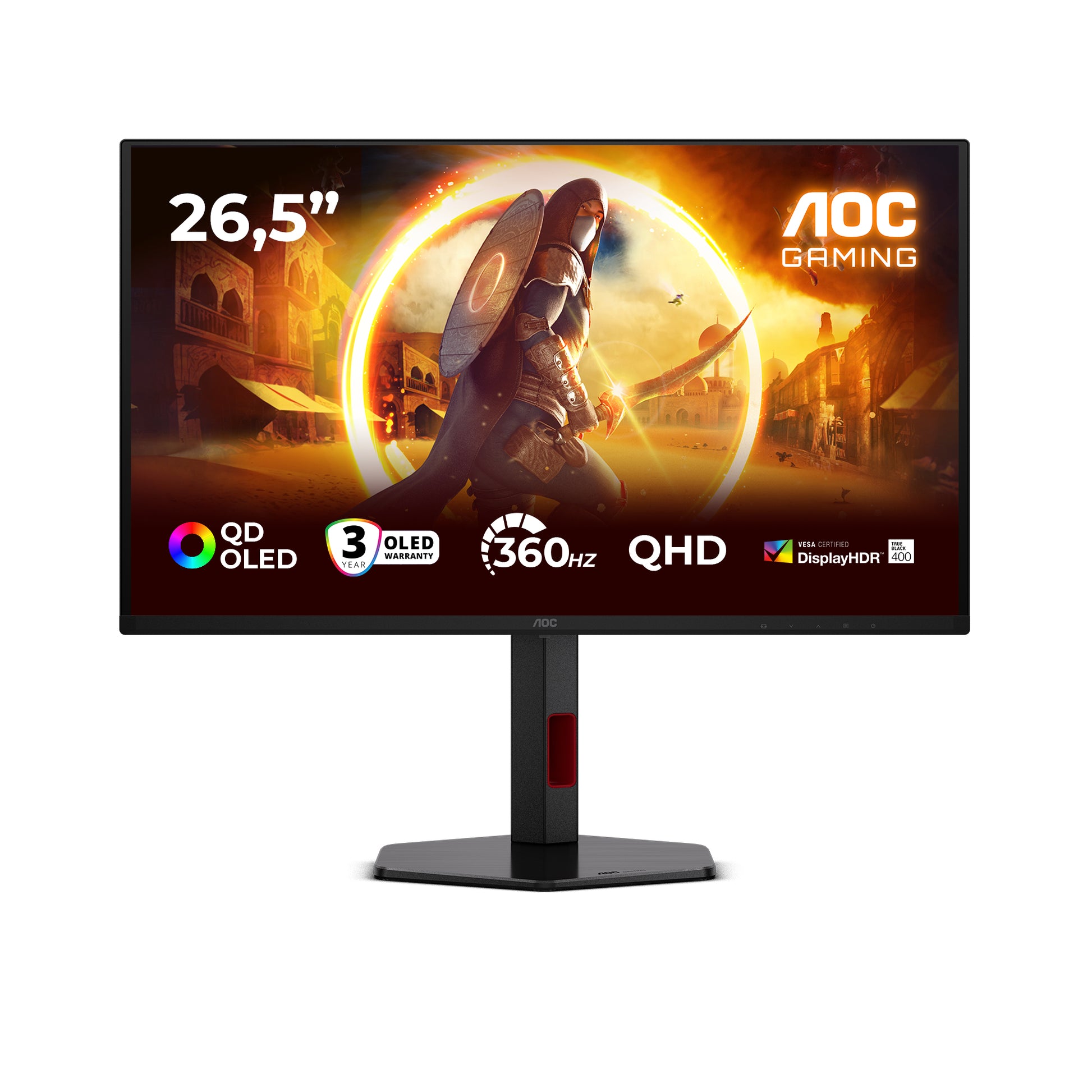 AOC Q27G4SDR – Monitor, 26,5", 2560 × 1440 (WQHD), OLED, 360 Hz, Adaptive Sync, USB-Hub, VESA 100 × 100, Rot