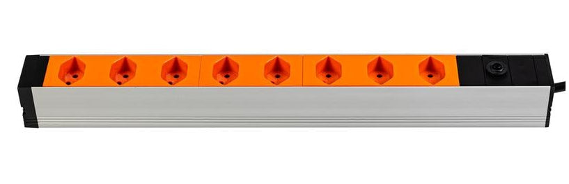 Furber. Steckdosenleiste 8×T13, mit Schalter, 3 m, Überstromschutz, Eingang T12 – Orange