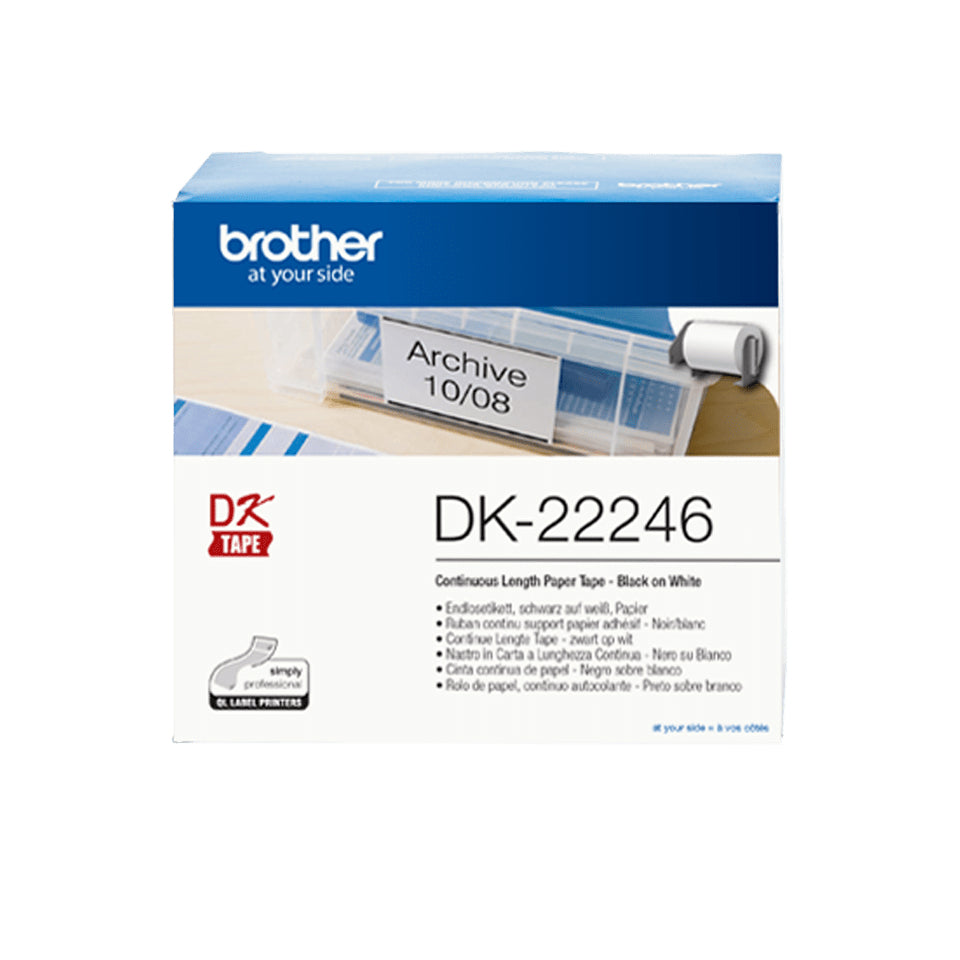 Brother DK-22246 – Endlos-Etiketten 103 × 30,5 m – Schwarz auf Weiss – Thermodirekt – für Brother QL-Serie