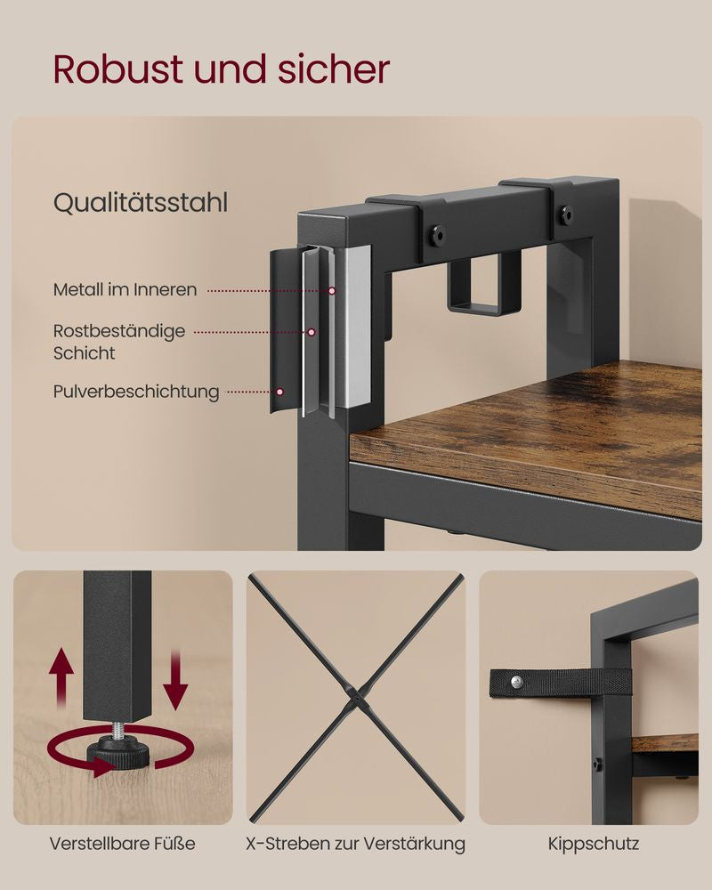Vasagle Garderobe mit Schuhregal – 9 Haken, mit Ablage, Stahl/Spanplatte, Schwarz/Braun, 120 × 40 × 190 cm
