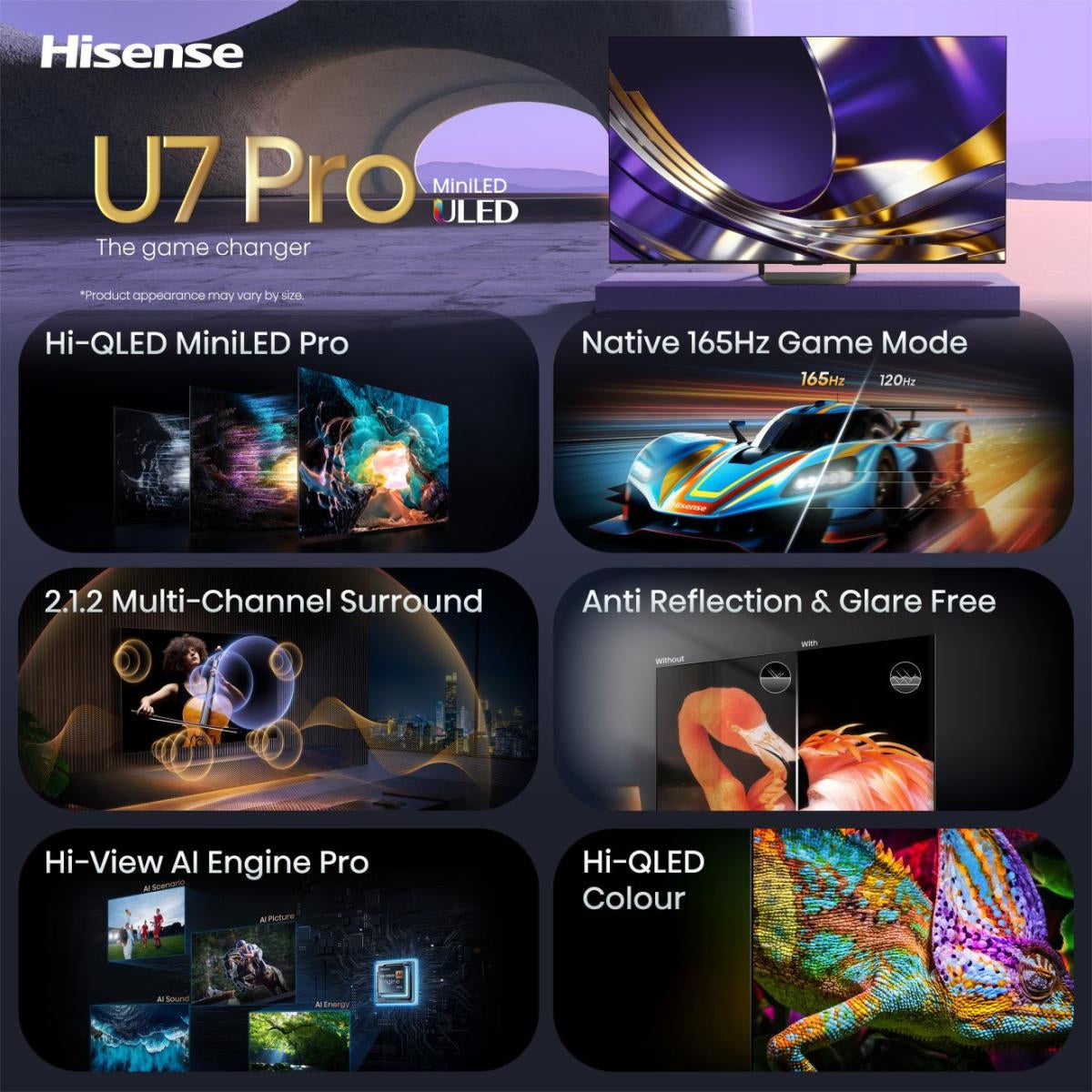 Hisense 55U7DS PRO – 55" TV – 4K UHD – Mini-LED – VIDAA – 165 Hz – 3000 cd/m² – Dolby Vision IQ, HDR10+