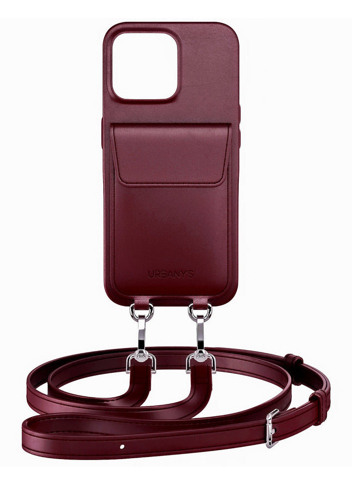 Urbany's Urbanys – Halskette-Hülle – für Apple iPhone 16 Pro Max – Bordeaux – Kunstleder – mit Kartenfach