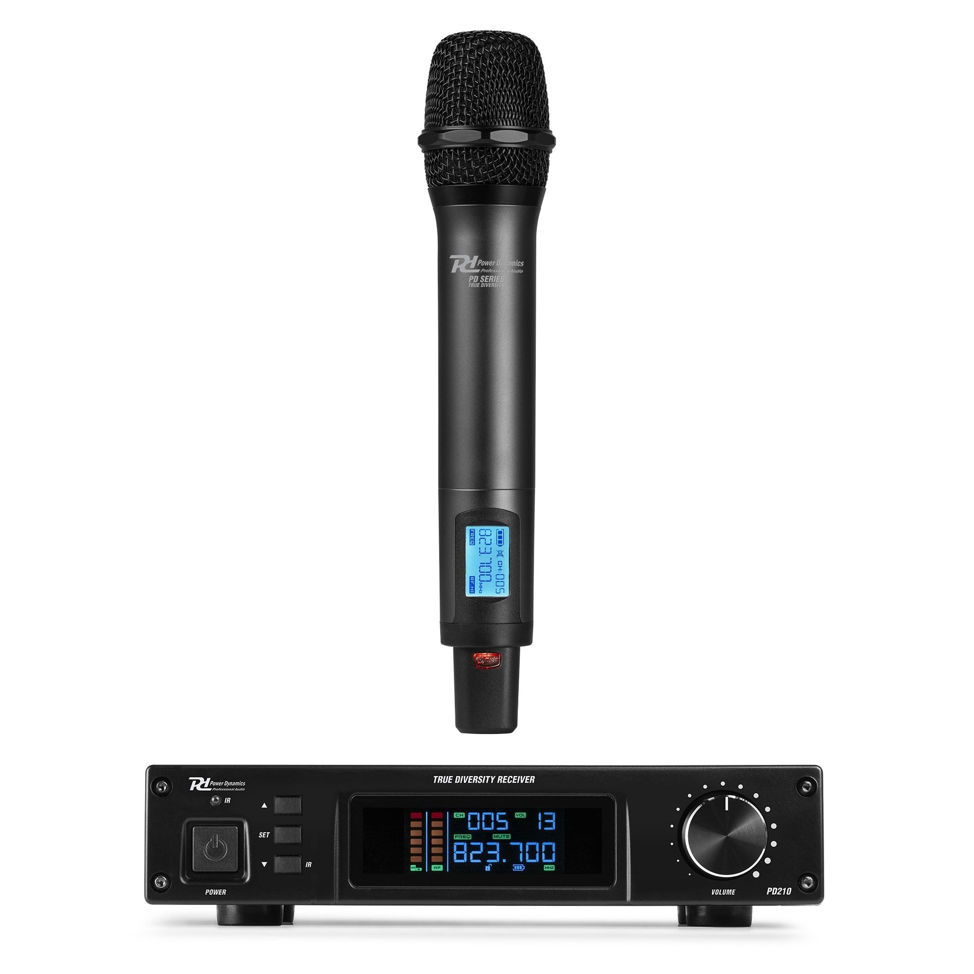 Power Dynamics PD210 Bühnenmikrofon-Set – XLR, 6,3 mm Klinke, Kabellos (UHF), Niere, 40–17'000 Hz, Schwarz
