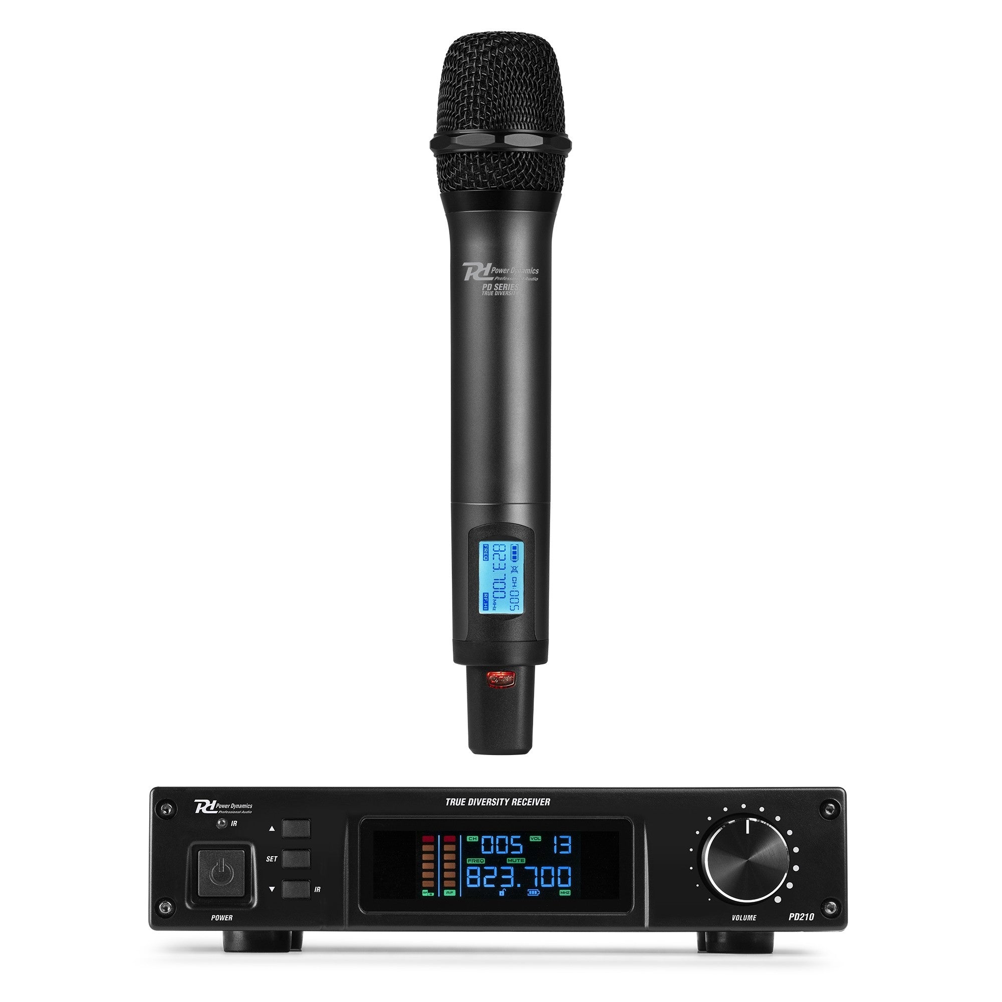 Power Dynamics PD210 Bühnenmikrofon-Set – XLR, 6,3 mm Klinke, Kabellos (UHF), Niere, 40–17'000 Hz, Schwarz