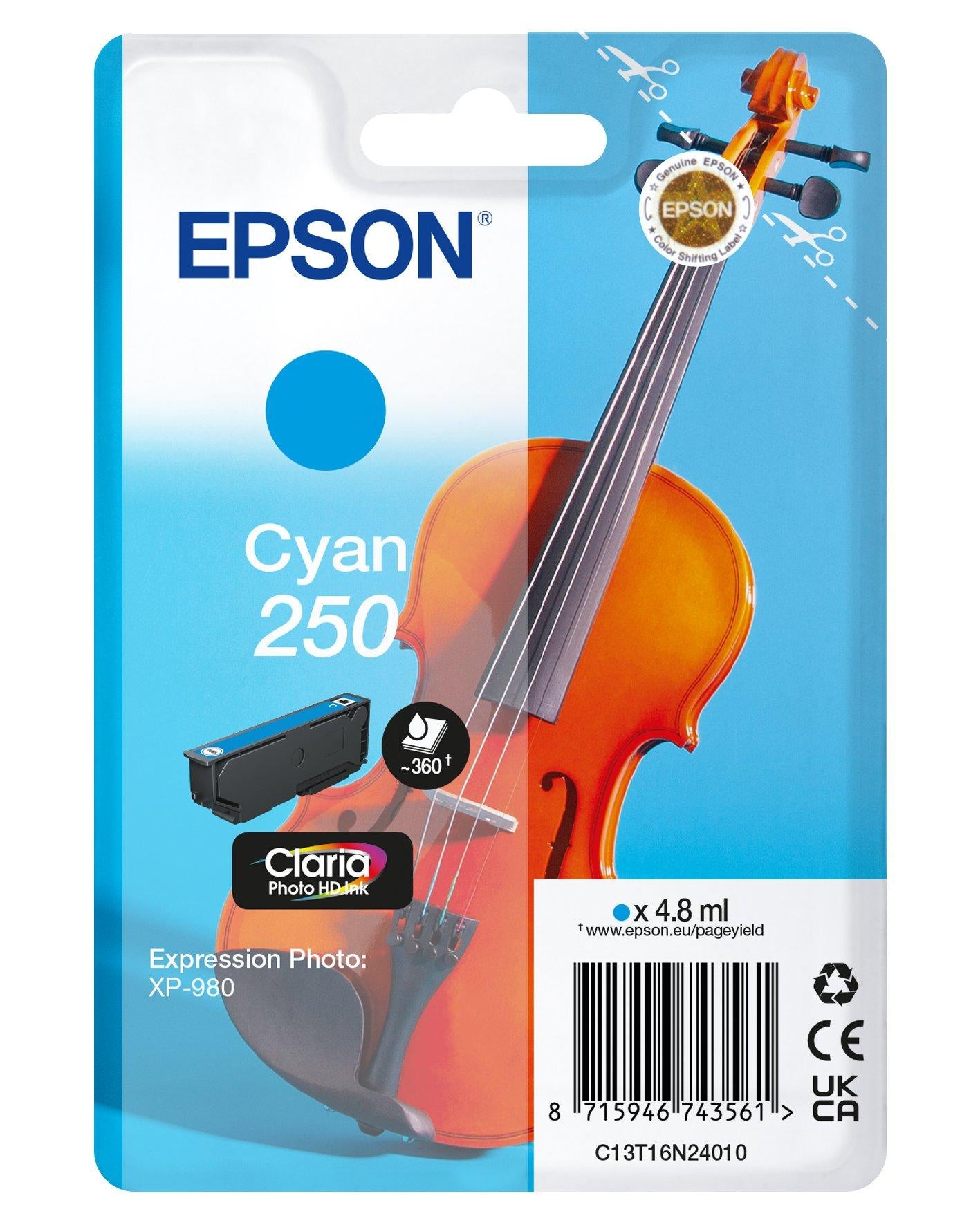 Epson 250 Cyan Tintenpatrone (Original) – 360 Seiten – für Expression Photo XP-980 – T16N24010