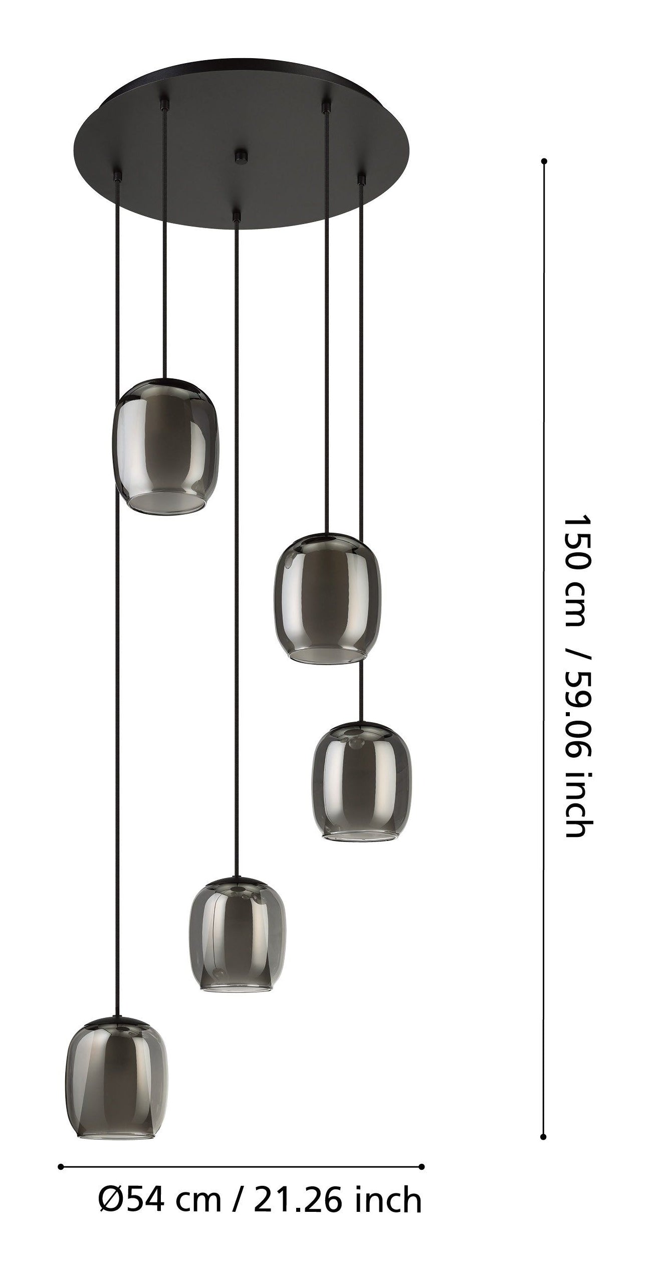 EGLO Pendelleuchte Ciampino – Ø 54 × 150 cm, 140 W, schwarz, 5× E27, exkl. Leuchtmittel
