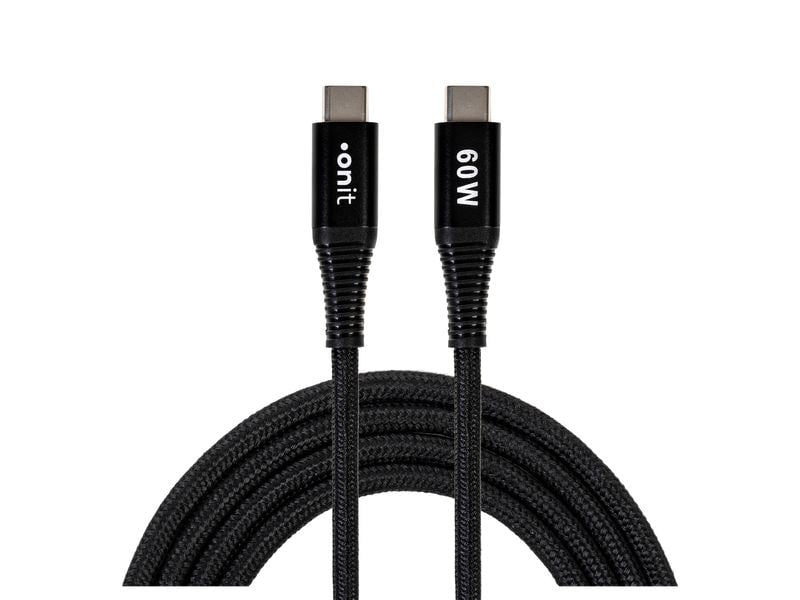 ONIT USB-C auf USB-C Kabel – USB 3.2 Gen 1 (5 Gbit/s) – 0,5 m – PD 60 W – Textilmantel – Schwarz