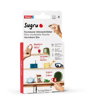 TESA SUGRU Vielzweckkleber – permanent, sortiert, formbar, 30 Min., 3 × 3,5 g, für Glas, Keramik, Holz und mehr