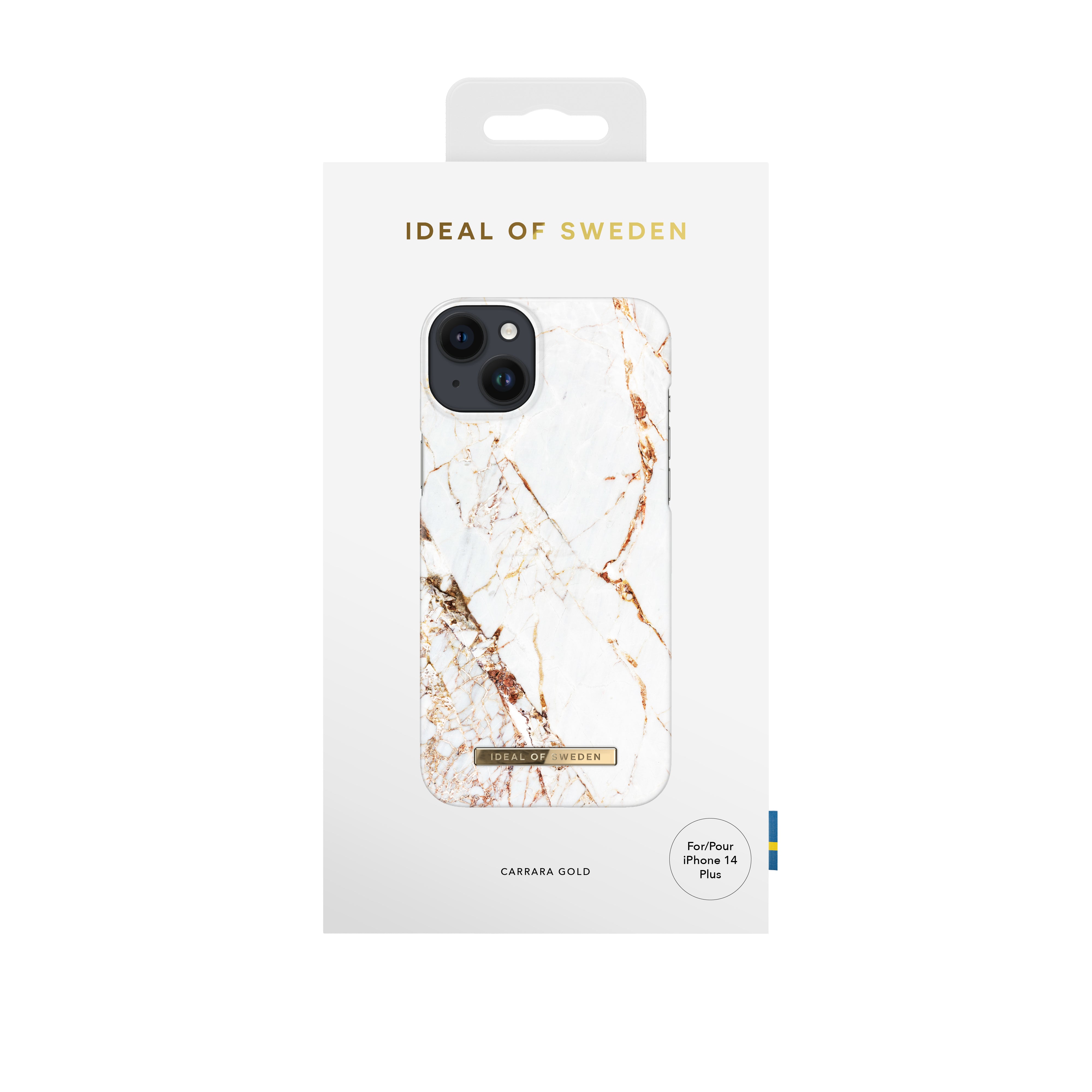 iDeal of Sweden Carrara Gold – Backcover – für Apple iPhone 14 Plus, Polyester, Weiss