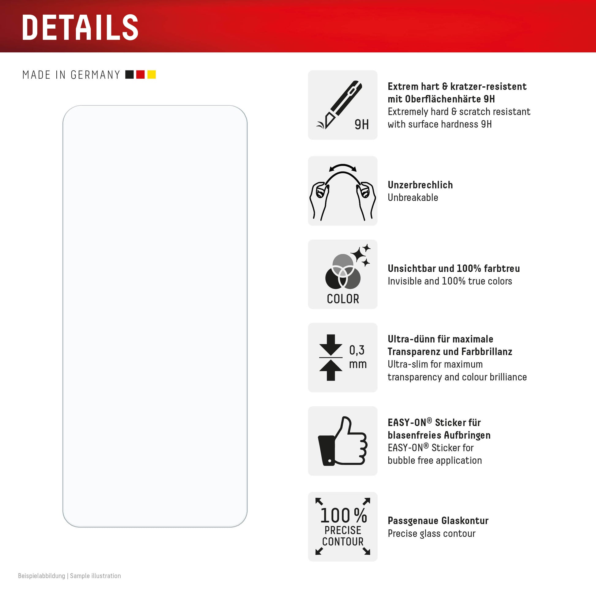 E.V.I. Displayschutz (Panzerglas), 9H – für Redmi 15C – mit Applikator