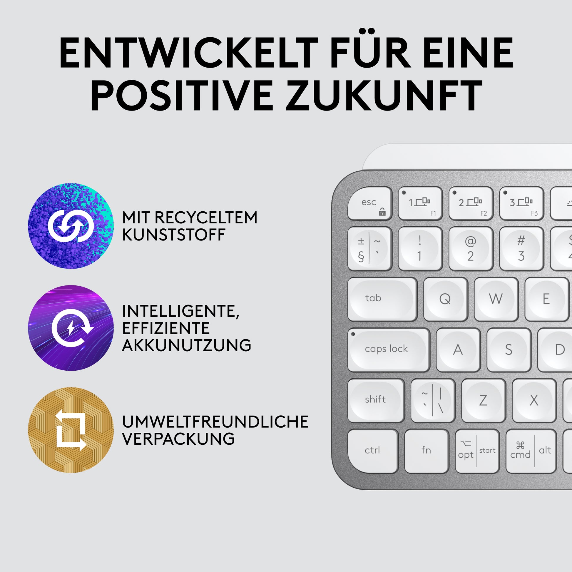 Logitech MX Keys Mini für Mac – Tastatur, kabellos (Bluetooth), DE-Layout (DE) – für macOS, iPadOS & iOS