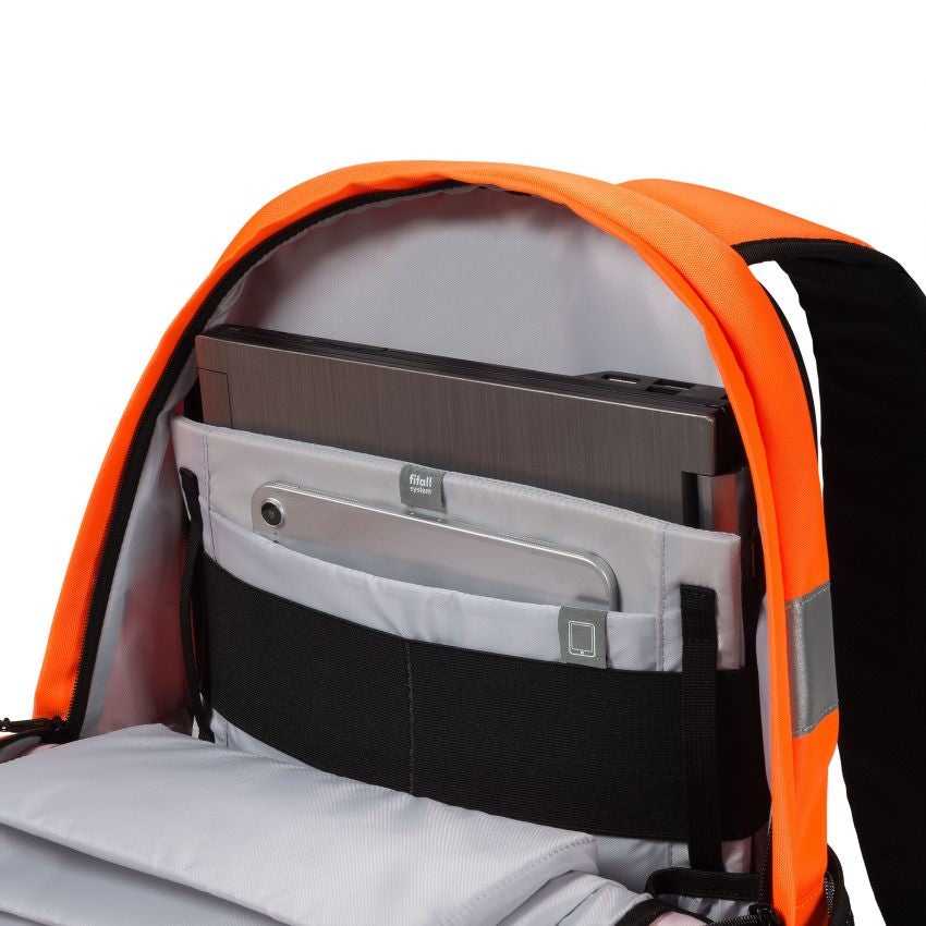 DICOTA Rucksack HI-VIS – Notebook-Rucksack – 25 l, rPET, orange, Reflexstreifen