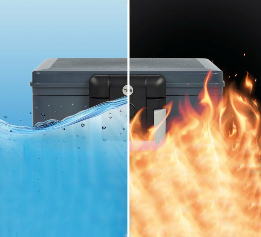Yale Feuerschutzbox YFWC/154/KB1 – Schlüsselschloss – 5 l – feuer- & wasserfest – tragbar – Schwarz