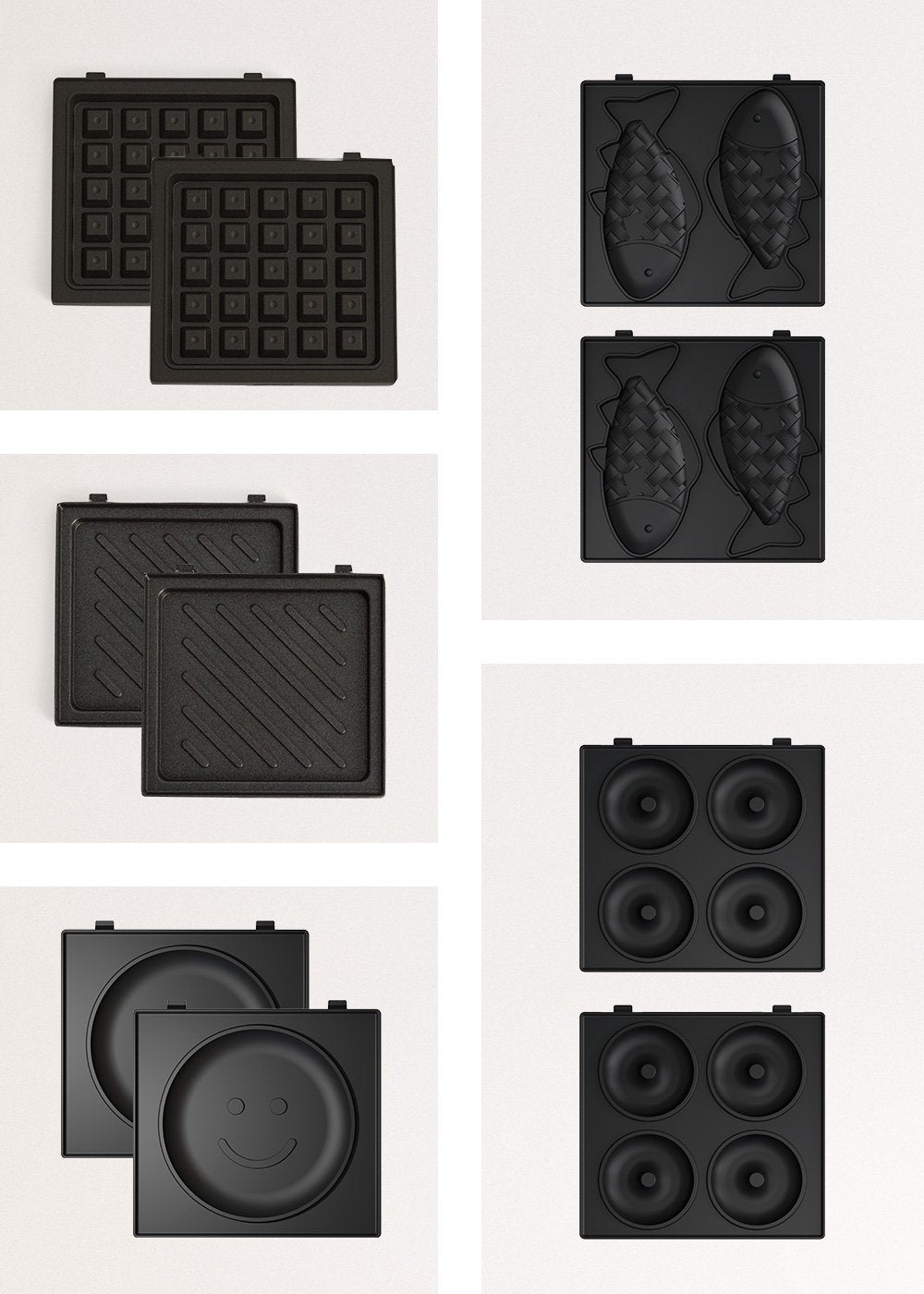 CREATE Ersatzteller 213864 – Eckig, Metall, Teflonbeschichtet – für Waffeleisen 2in1 Compact, 2 Stk., Schwarz