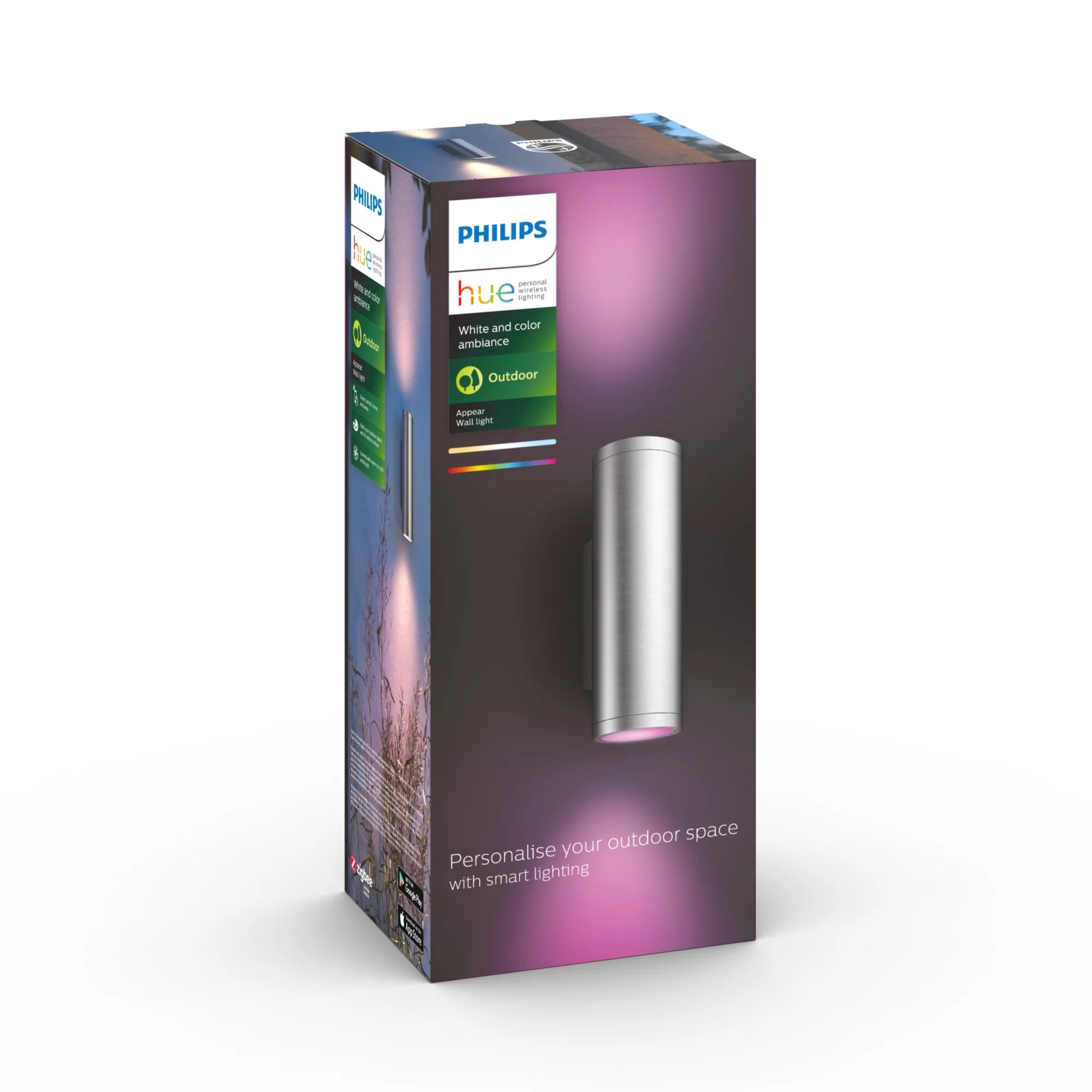 Philips by Signify Philips Hue Aussenwandleuchte – IP44 – Netzbetrieb – Zigbee – für Philips Hue – dimmbar, Silber, Edelstahl