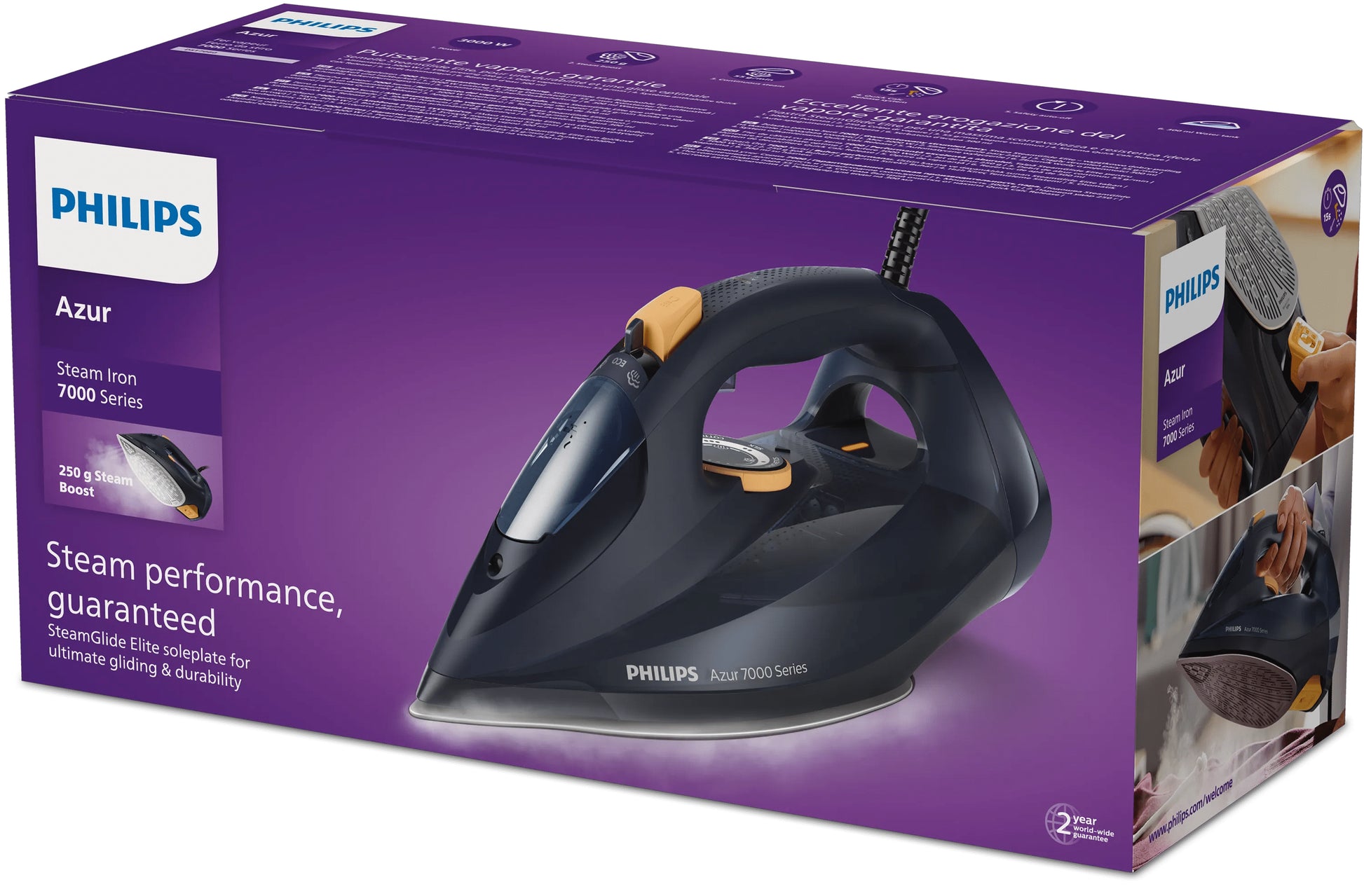Philips Dampfbügeleisen DST7060/20 – SteamGlide Elite-Sohle, Blau, Gelb, 137 × 332 × 169 mm