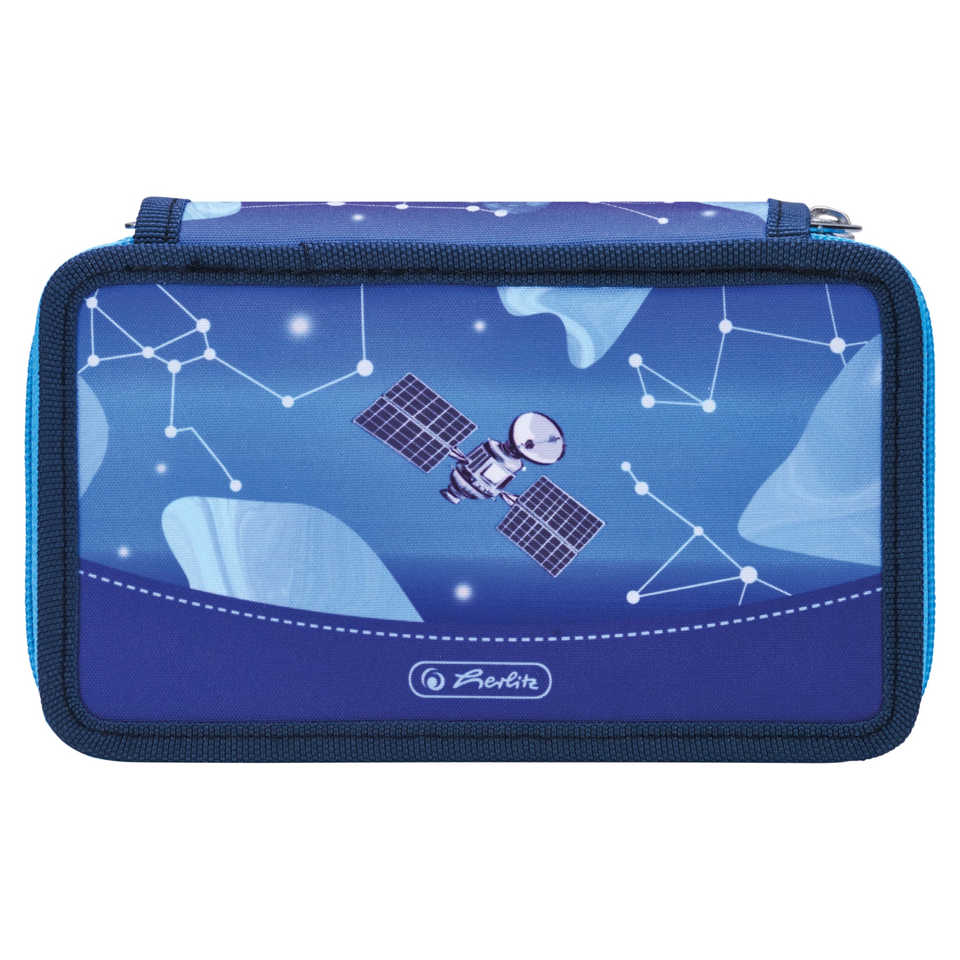 Herlitz Cosmic Explorer – Schüleretui, 2 Klappen, gefüllt (23-teilig), Blau, Polyester, 19,3 × 11,5 × 5 cm