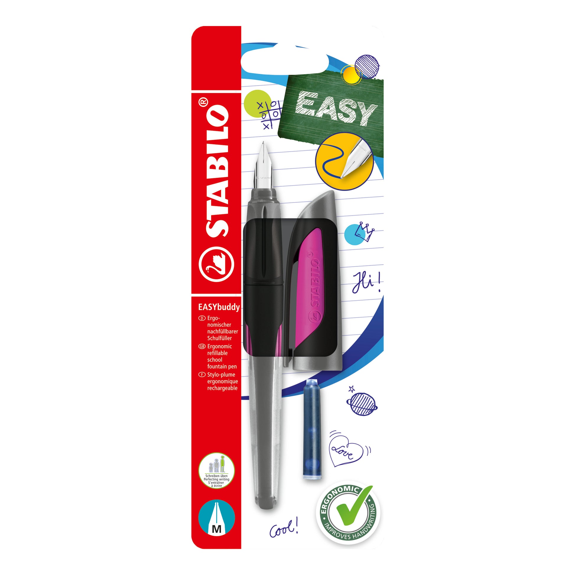 STABILO EASYbuddy – Füllfederhalter – M – Schwarz/Magenta