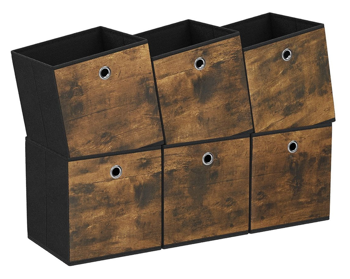 Songmics Faltbox Set 6-teilig – faltbar – Karton/Vliesstoff – braun/schwarz – 280 × 280 × 280 mm