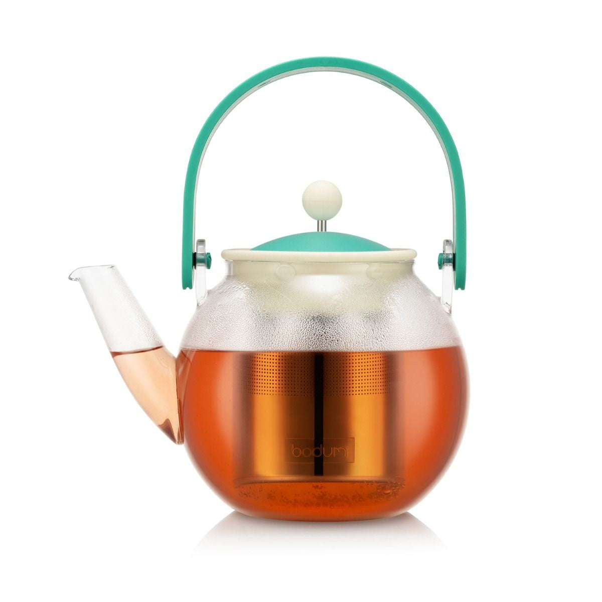 Bodum Teekanne Assam – 1 l, 20,2 × 22,0 × 22,0 cm, Borosilikatglas/Bambus, Grün/Transparent, Edelstahlfilter