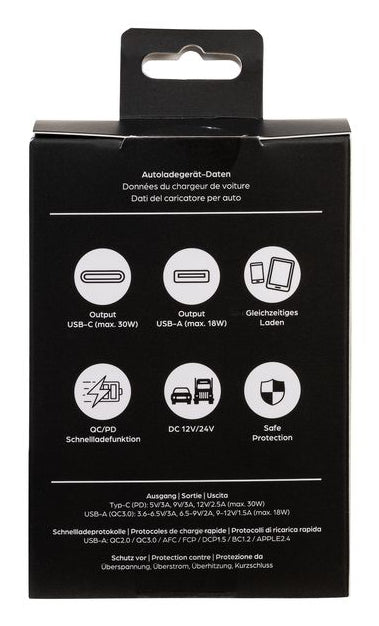 ONIT F02658 Auto-Ladegerät 48 W – USB-C×1 (30 W), USB-A×1 (18 W) – PD 3.0, QC 3.0 – für 12–24 V Fahrzeuge, schwarz
