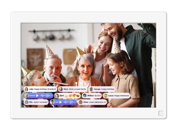 myFirst Digitaler Bilderrahmen Frame Live 10,1" – 1280 × 800, IPS, Touch, WLAN, 32 GB, microSD, Weiss, Glas