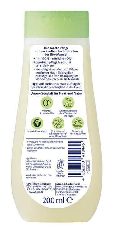 HiPP Pflegeöl Babysanft – für trockene, empfindliche Haut, mit Mandelöl – 200 ml
