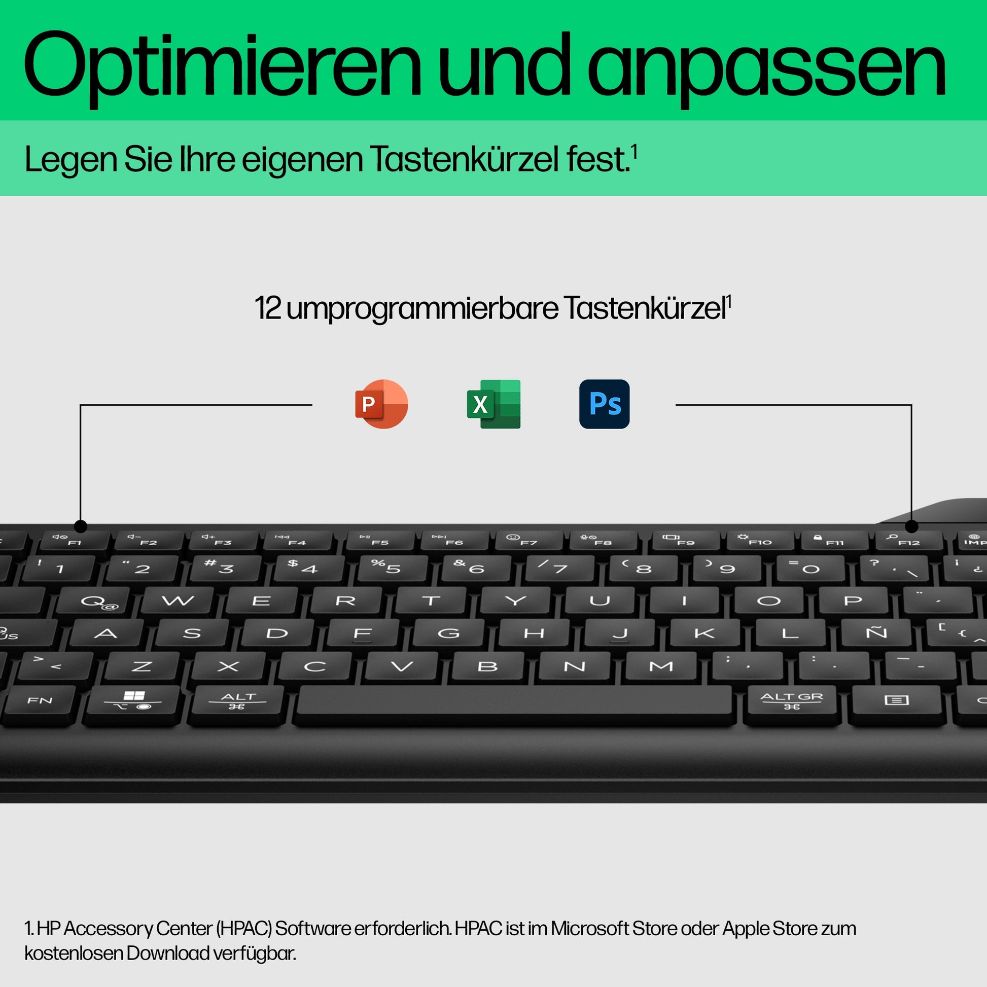 HP 475 – Tastatur, kabellos (Bluetooth/2,4 GHz), CH-Layout (DE-CH), Fullsize (mit Ziffernblock), Schwarz