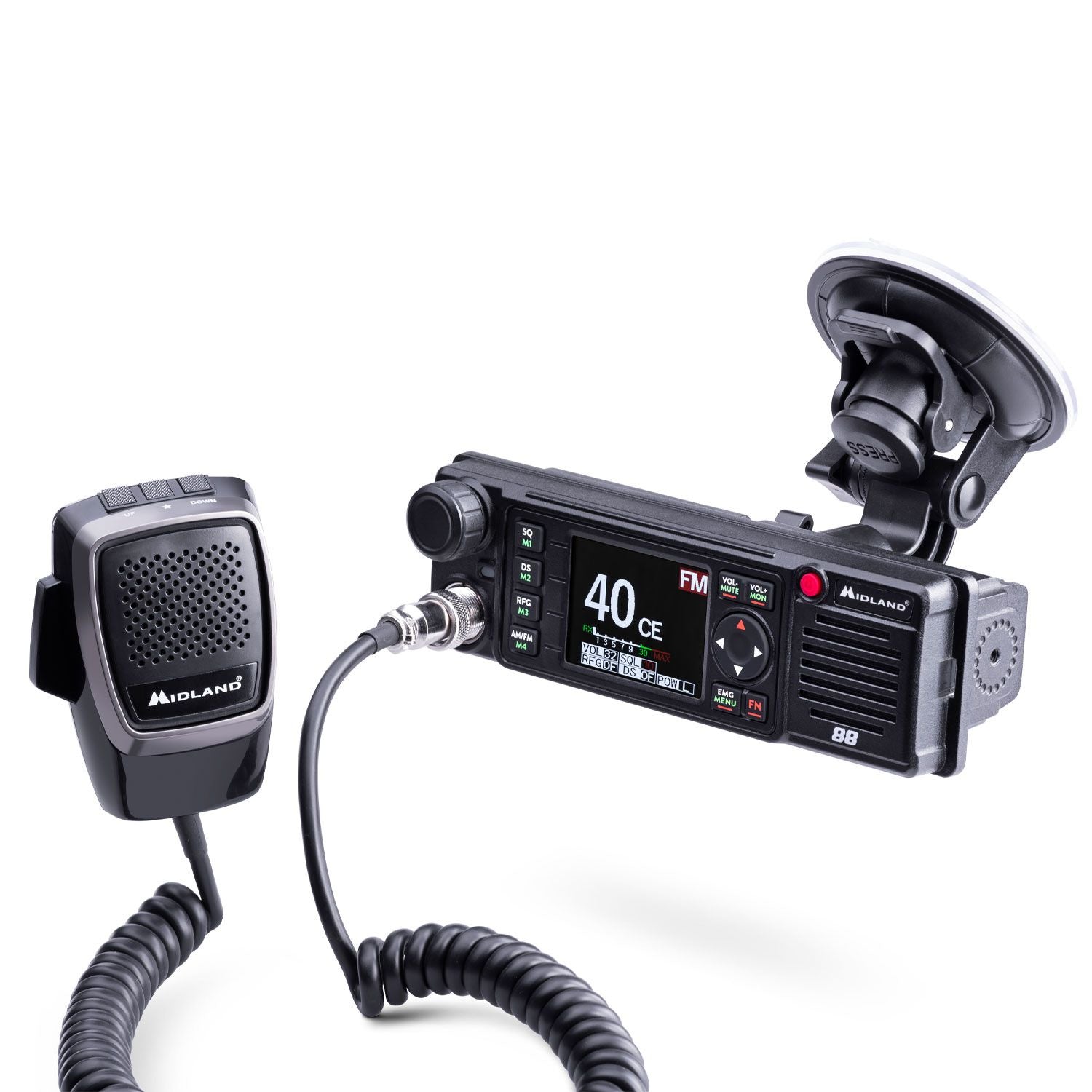 Midland M88 – CB-Funkgerät, 400 Kanäle, 26,965–27,405 MHz, 4 W, 12/24 V, Aluminium, Schwarz