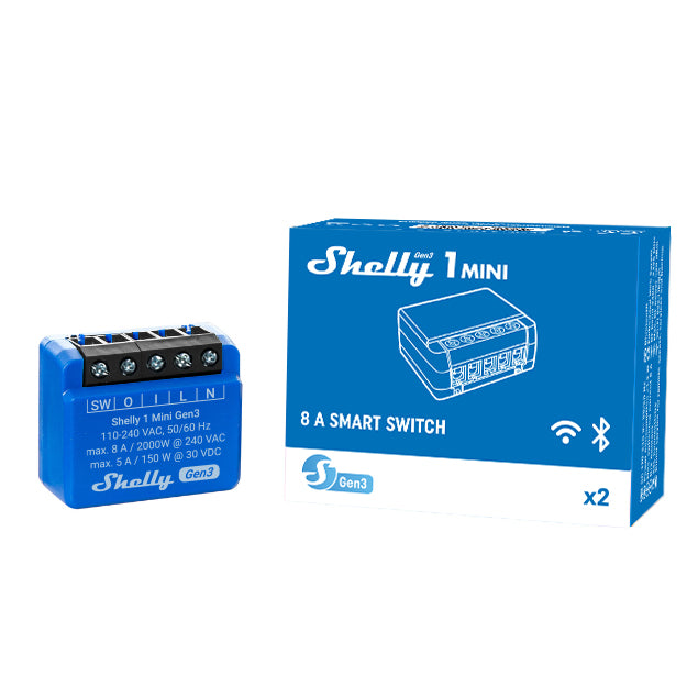 Shelly 1 Mini Gen3 – Zubehör – Relais, WLAN, Bluetooth, 8 A – für Amazon Alexa, Google Assistant