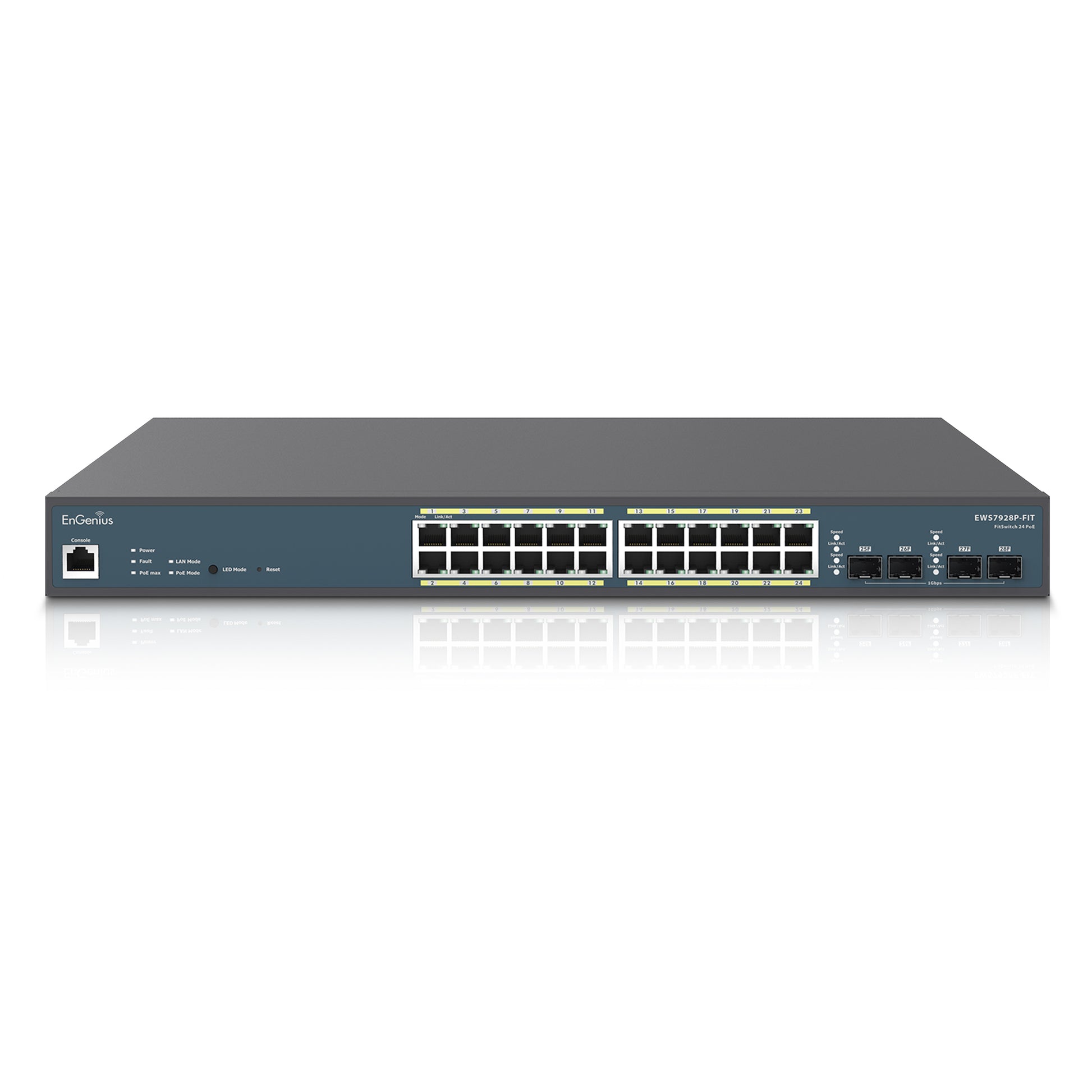 EnGenius EWS7928P-FIT – Verwalteter L2/L3 Switch – 24× 1G, 4× SFP, PoE+, PoE-Budget 240 W, 1U