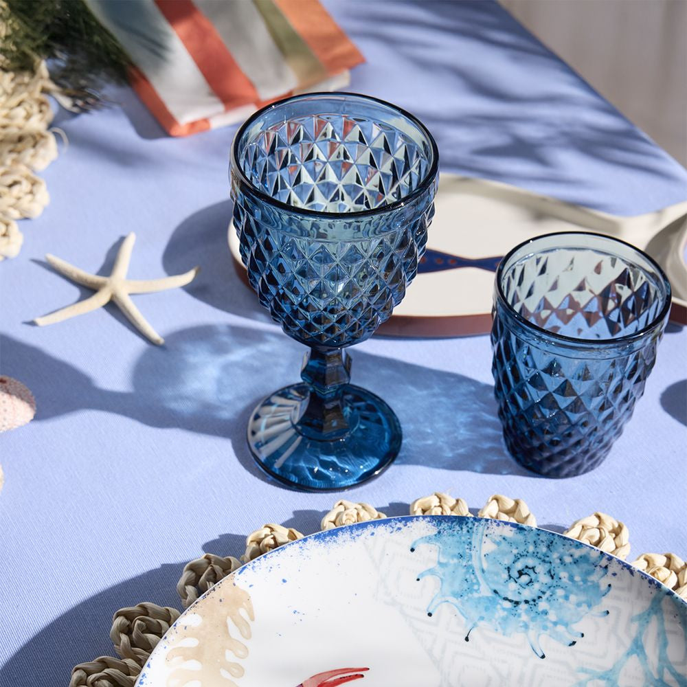 Tognana Porcellane Tognana Trinkgläser Diamond – 3er Set, 260 ml, Ø 8 cm, Glas, Blau, spülmaschinenfest