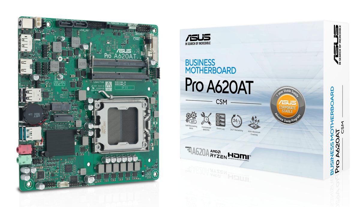ASUS PRO A620AT-CSM – Mainboard – Sockel AM5, AMD A620, mini ITX, 2×SO-DIMM, DDR5, bis 128 GB