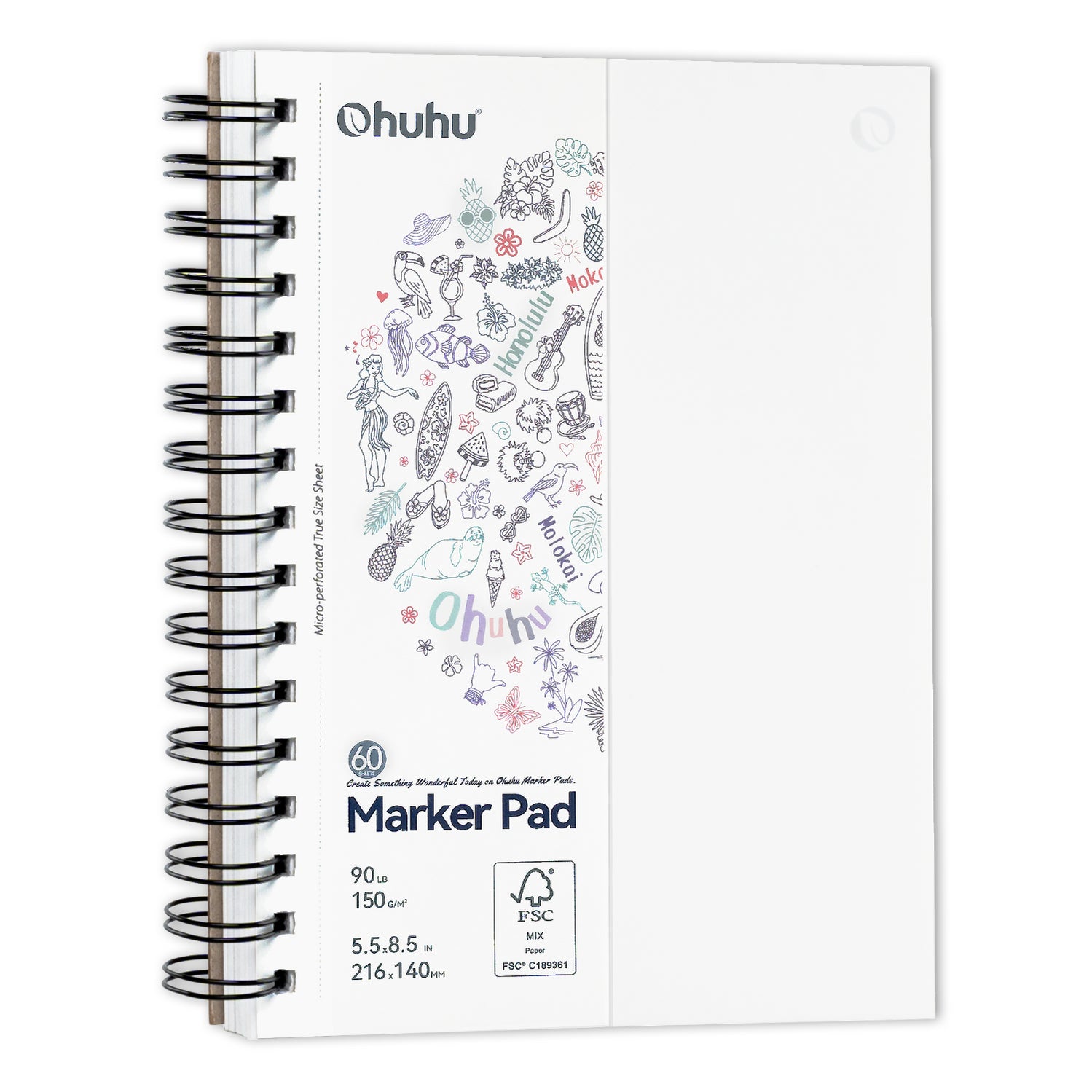 Ohuhu Malbuch – 14 × 21,6 cm – 150 g/m² – Spiral – 60 Blatt