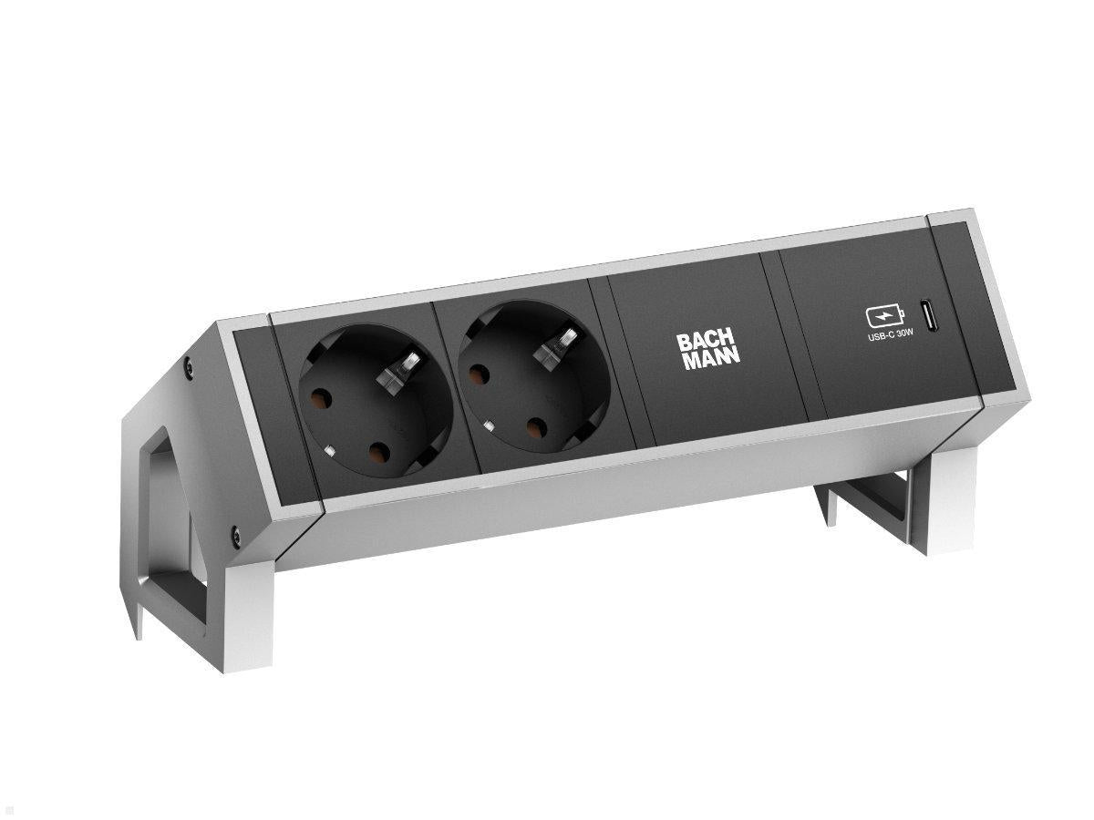 Bachmann DESK2 Steckdoseneinheit – 2×T13, USB‑A/USB‑C 22 W, Tisch/Einbau