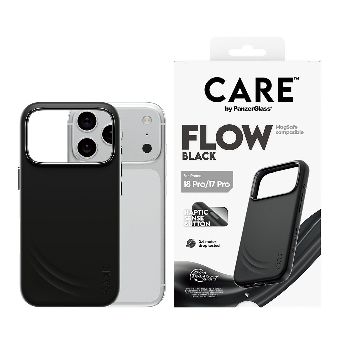 PanzerGlass CARE Flow – Backcover – für Apple iPhone 18/17 Pro, Silikon, Schwarz, bis 3,6 m Sturzsicher