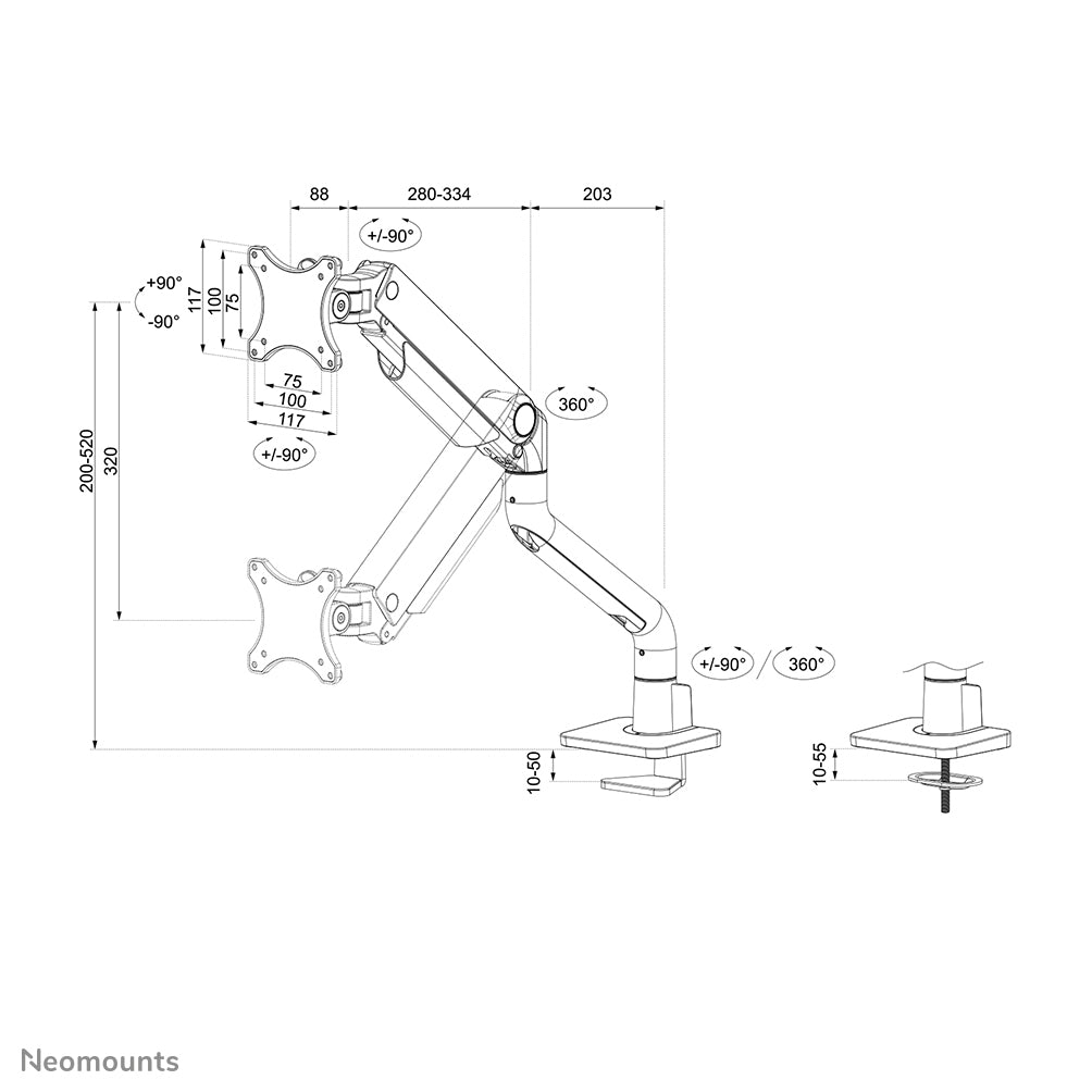 Neomounts DS70S-950BL1 – Tischhalterung, bis 49", VESA 100 × 100 mm, 18 kg, schwenkbar, schwarz