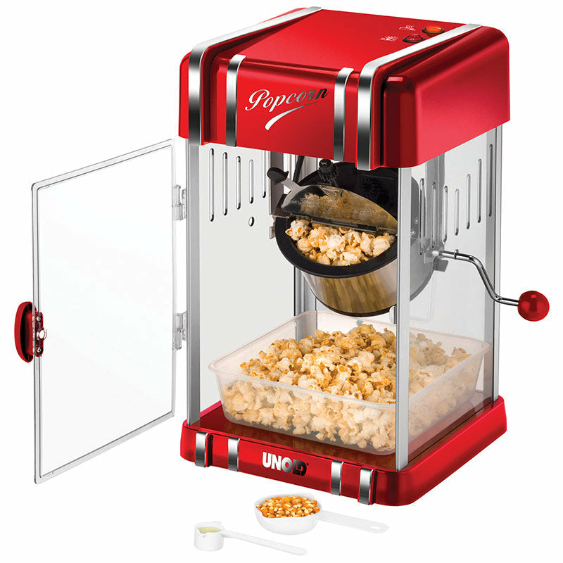 Unold Popcornmaker Retro 48535 – 50 g, 300 W, Kunststoff/Edelstahl – Rot/Silber