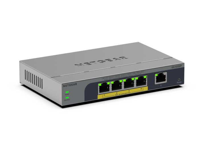 NETGEAR GS105EP – Unmanaged Switch – 5×GbE, PoE+ 63 W, Grau