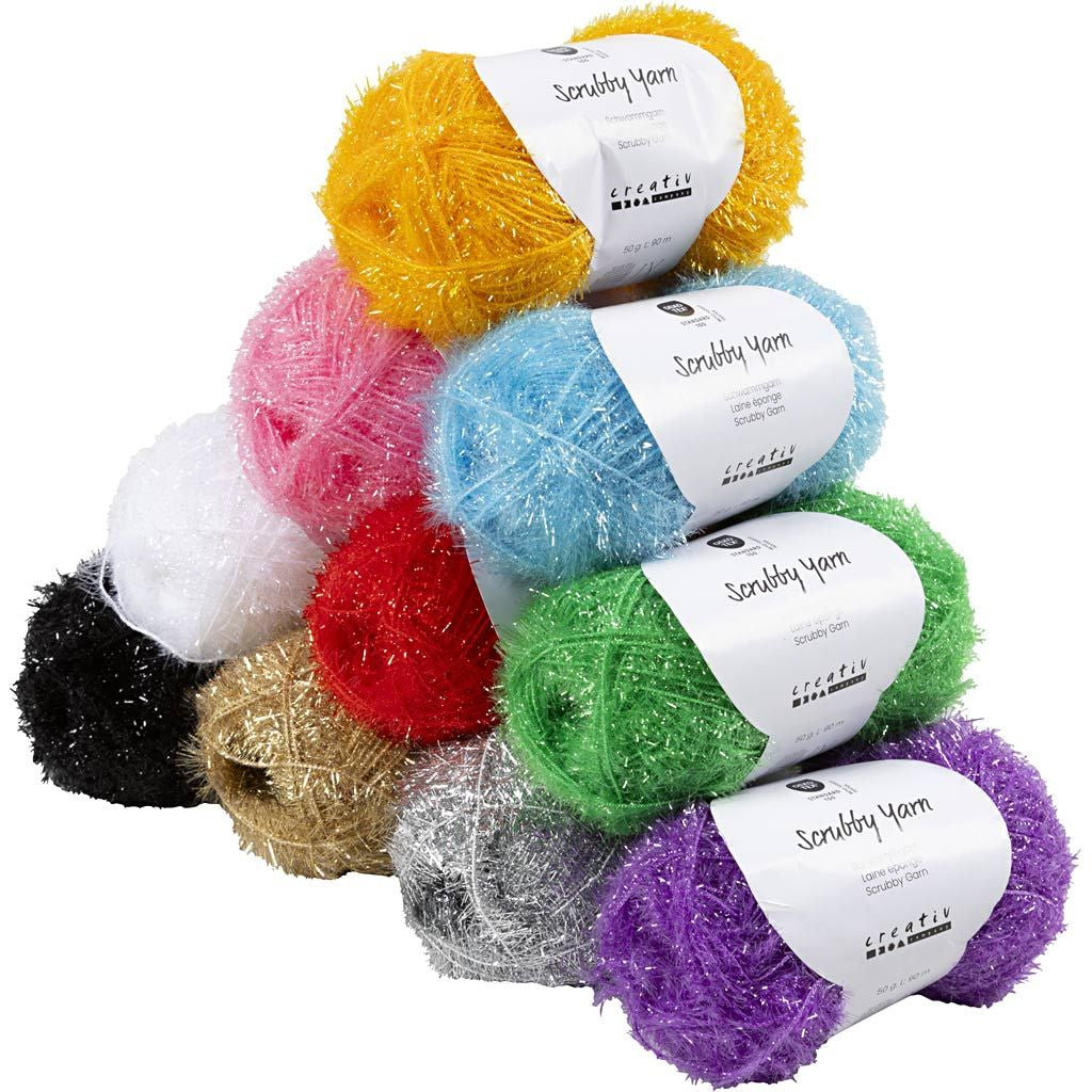Creativ Company Schwammgarn Polyester Assortiert – 50 g, 90 m, Nadel 4 mm, 10 Stk.