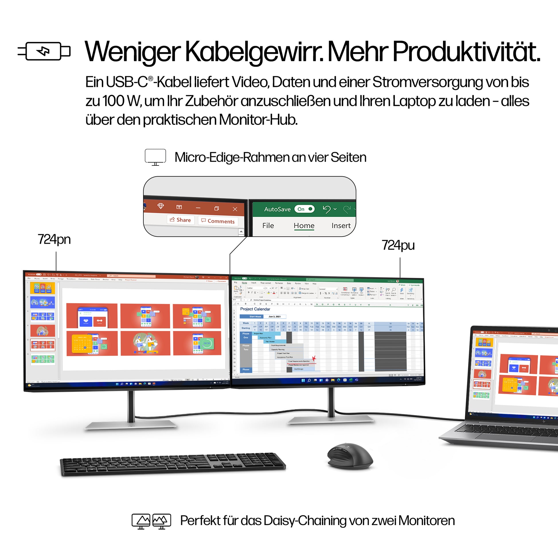 HP Series 7 Pro 724pu – Monitor, 24" 1920 × 1200 (WUXGA), USB-C, Schwarz/Silber