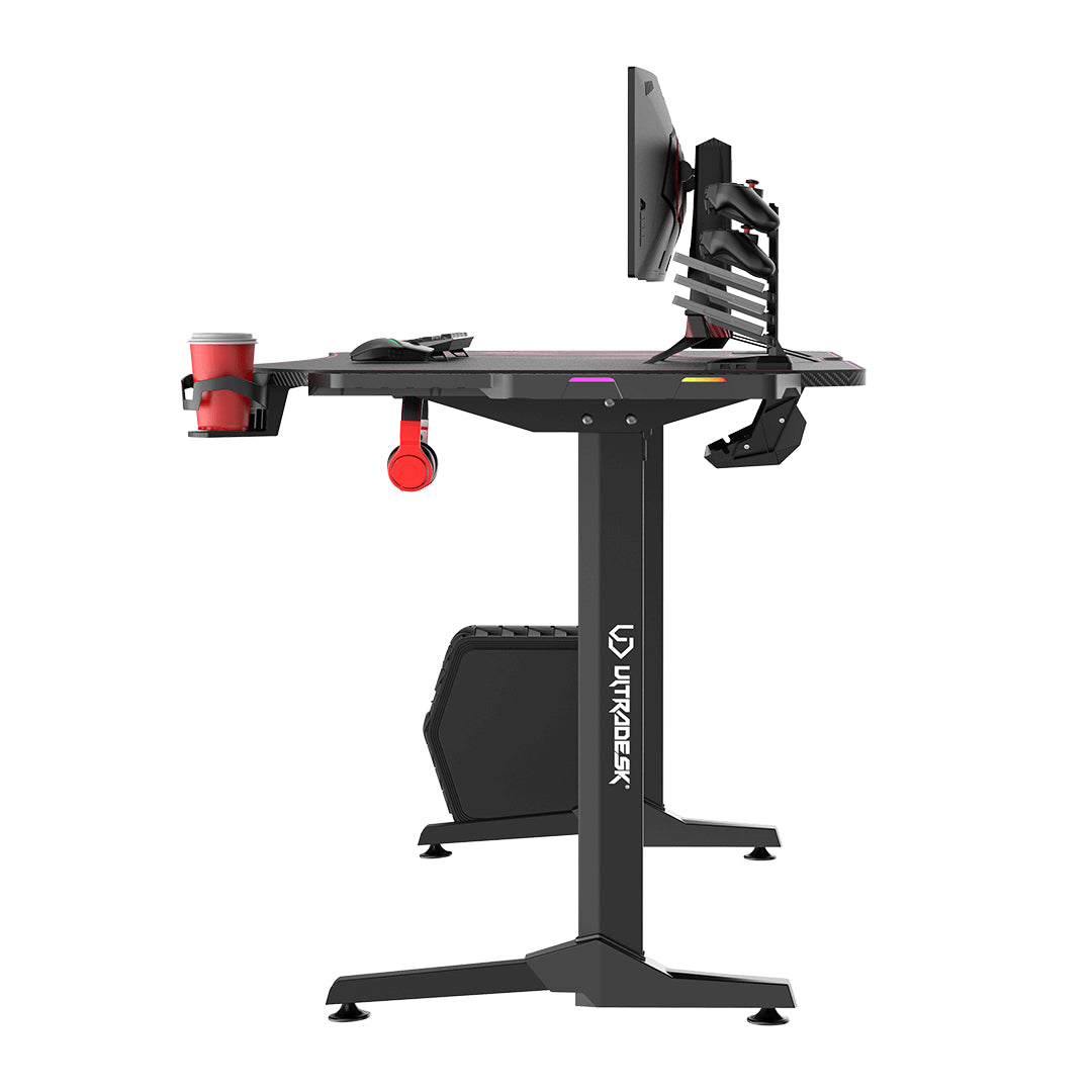 Ultradesk Rollbarer Computertisch, 1'750×750×760 mm, bis 100 kg, LED-RGB, schwarz/rosa