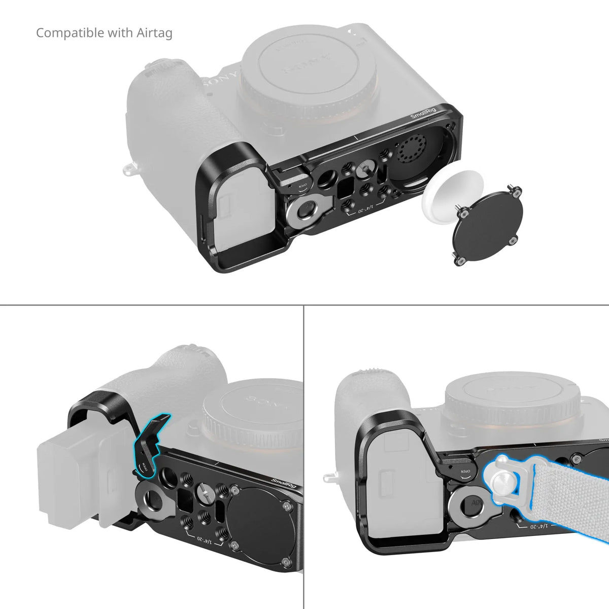 SmallRig 5481 Baseplate mit AirTag-Slot – für Sony Alpha 7C II, Alpha 7CR – Schwarz