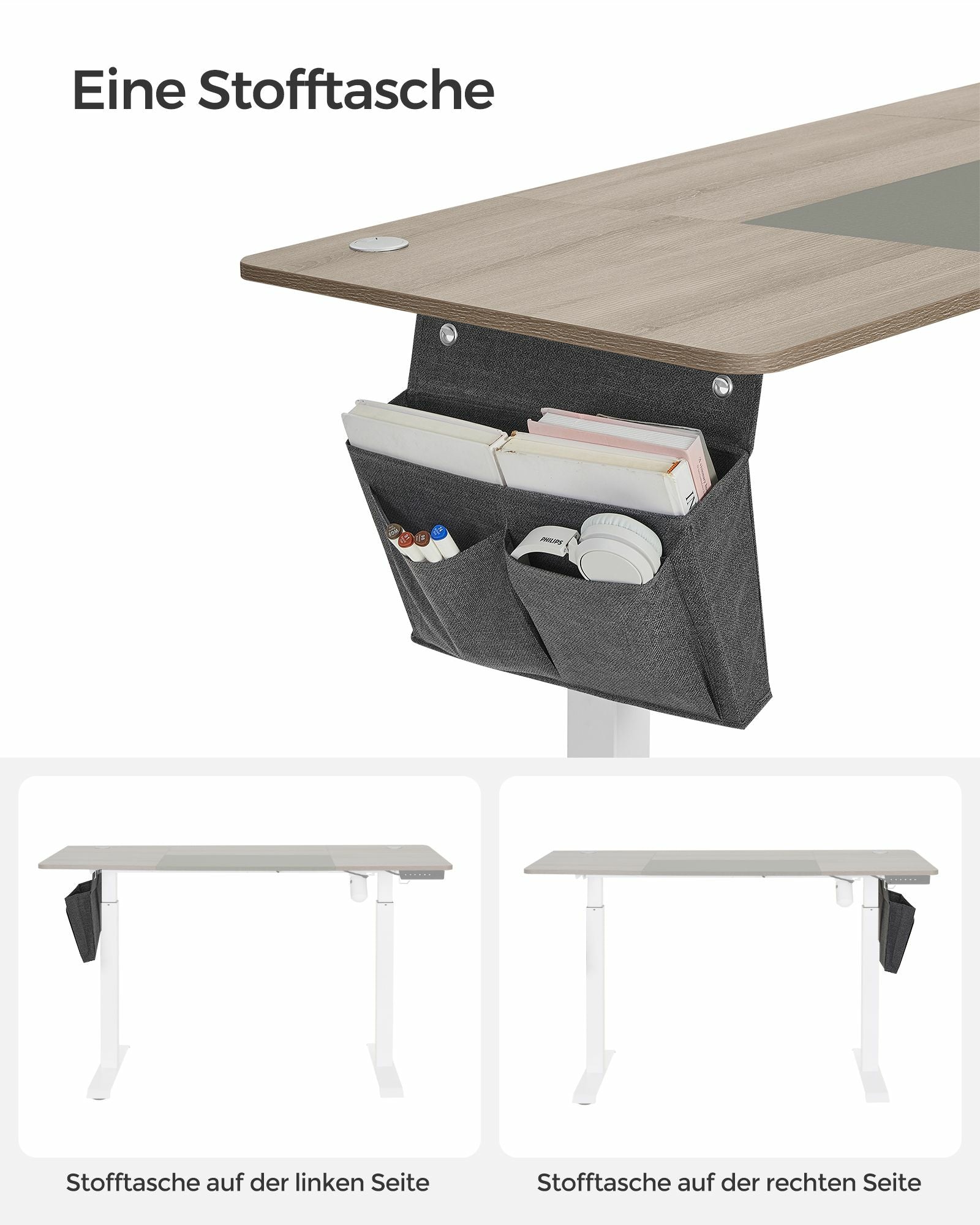 Songmics Schreibtisch – 140 × 60 cm, braun/grau, Stahl