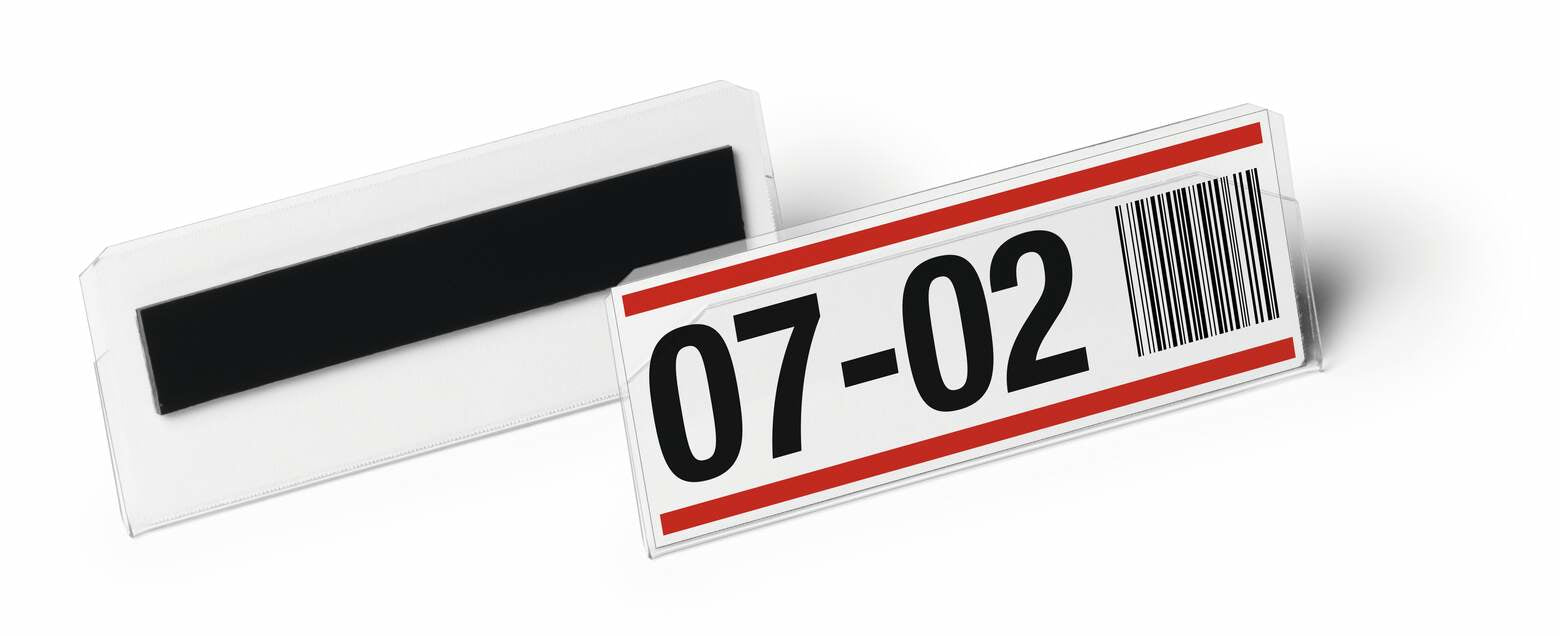 Durable Kennzeichnungstaschen – 100 × 38 mm, transparent, wiederablösbar, magnetisch, 10er-Pack