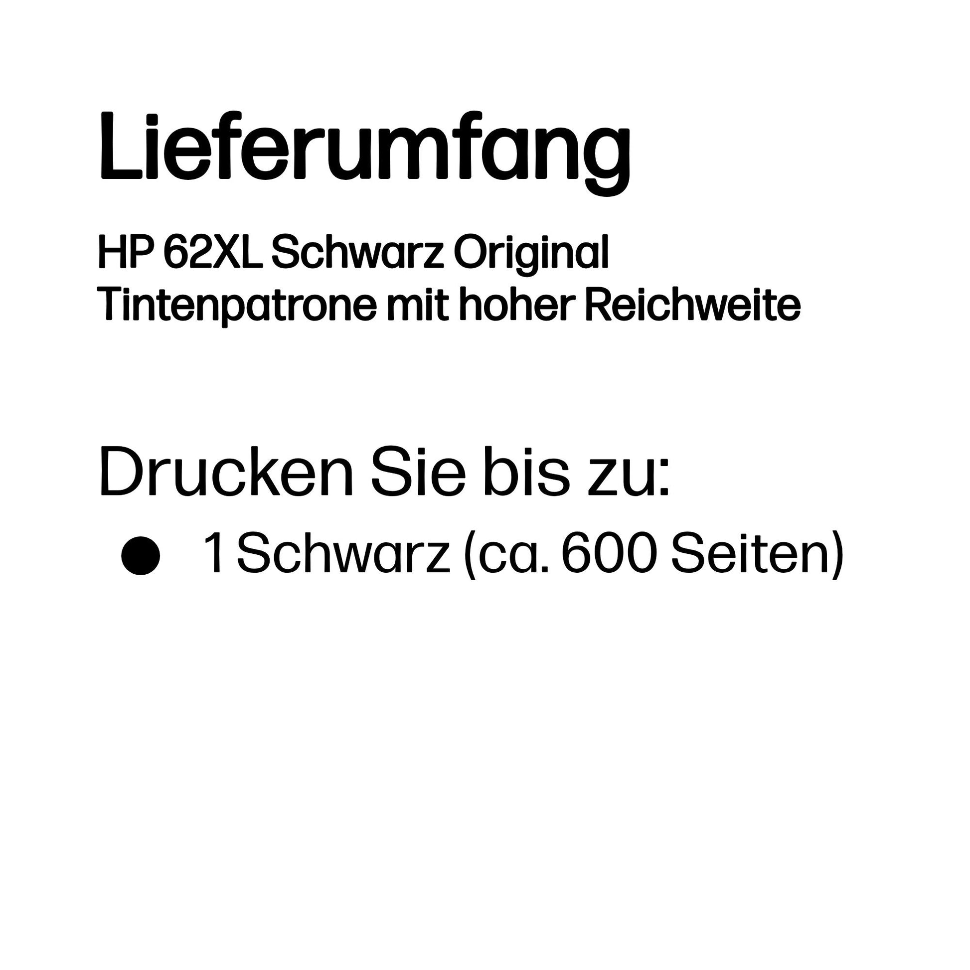 HP 62XL Schwarz Tintenpatrone (Original) – 600 Seiten – für Envy 5540/5542/5543, OfficeJet 200/250