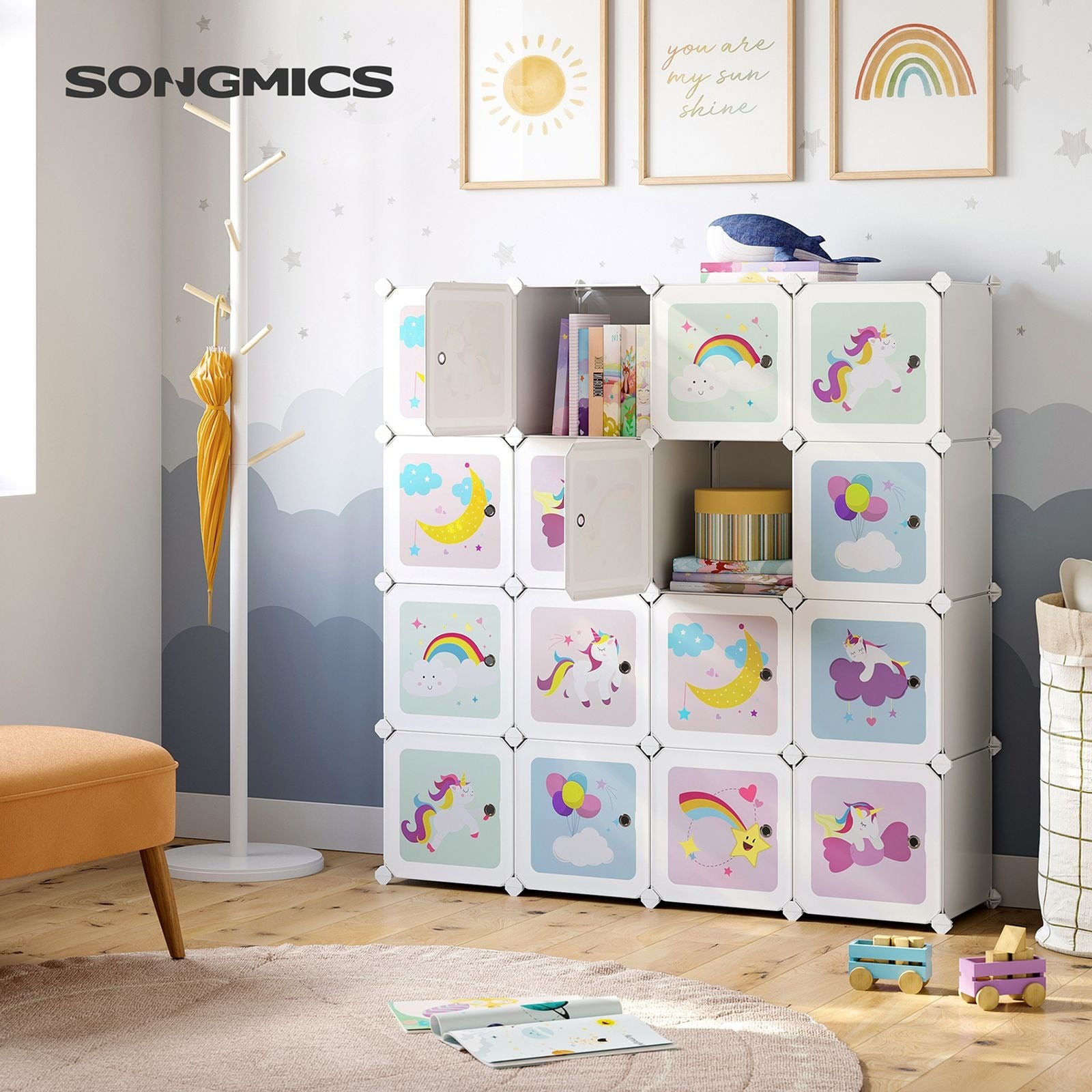 Songmics Büro-/Lagerregal freistehend, LPC906W01 – 16 Böden – 31 × 153 × 153 cm – mehrfarbig