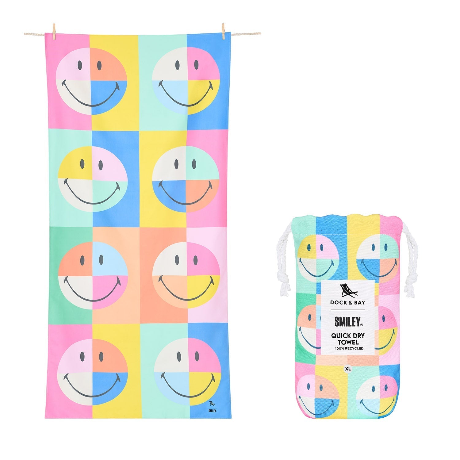 Dock & Bay Calm XL Smiley Wohndecke – Polyester, Mehrfarbig – 90 × 200 cm
