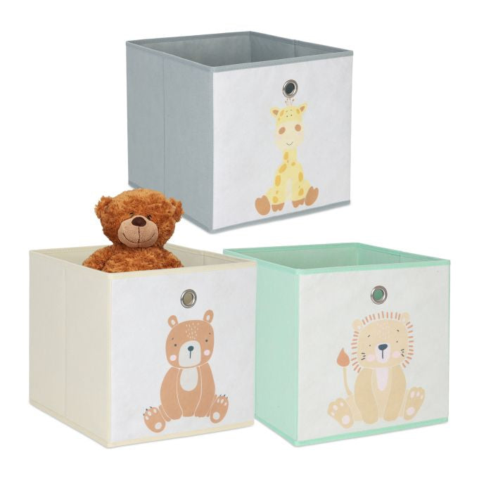 Relaxdays Aufbewahrungsbox ohne Deckel – grau/grün/beige – 330 × 330 × 330 mm – 3 Stück